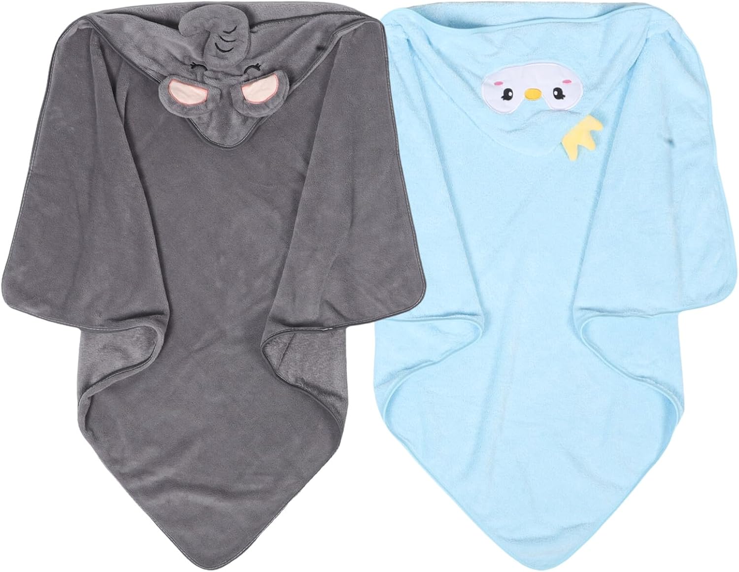 KALLORY 2pcs Hooded Towels for Soft Cartoon Embroidered Hooded Bath Towels with Elephant and Designs Large Size for Boys