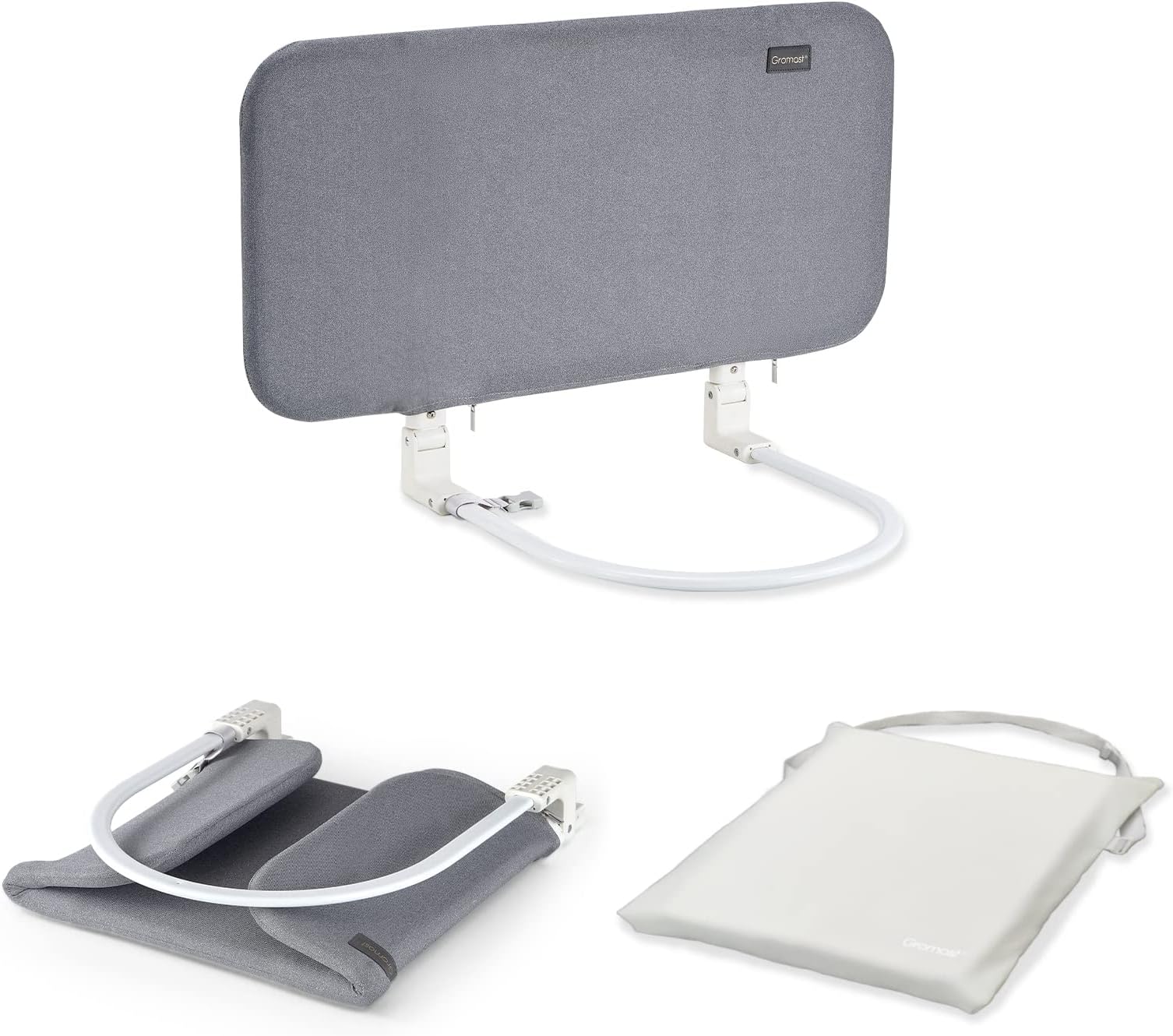 Toddler Bed Rails, Foldable Bed Rail for Toddlers, Travel Baby Bed Guard Rail with Reinforced Anchors for Cribs, Twin, Double, Full, Queen and King Size Beds - Grey (32 Inch)