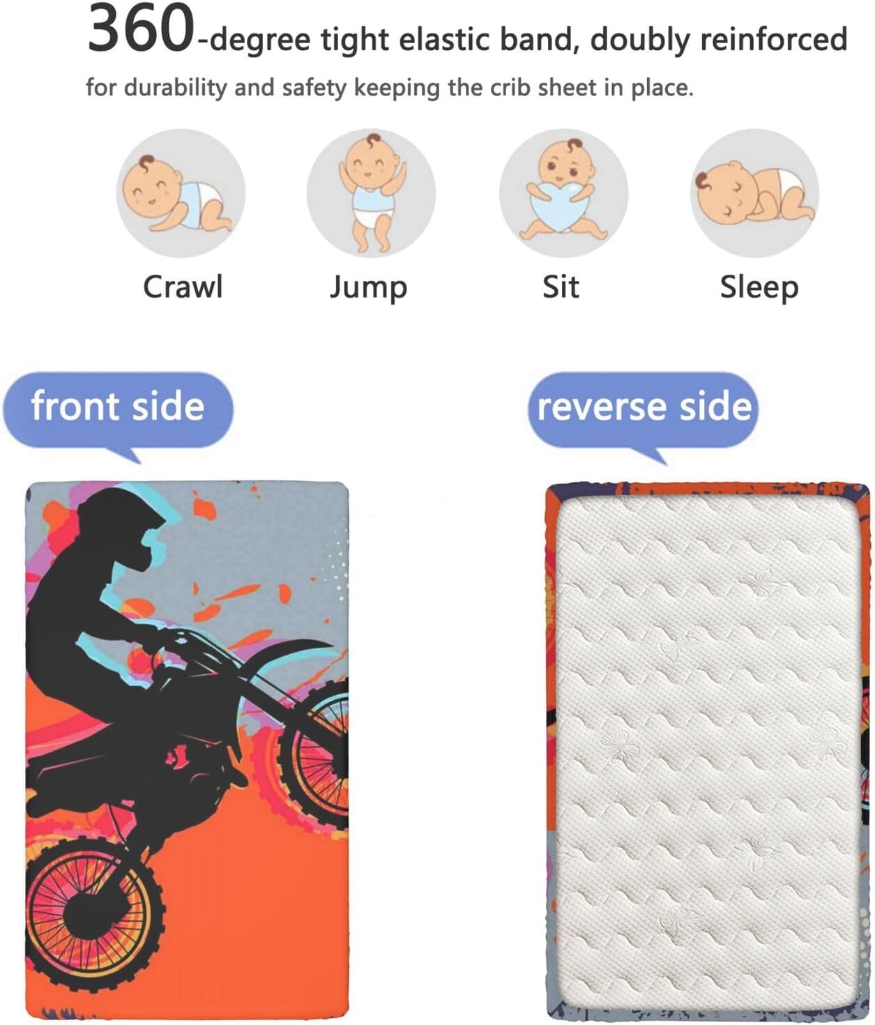 Dirt Bike Themed Fitted Crib Sheet,Standard Crib Mattress Fitted Sheet Soft and Breathable Bed Sheets - Crib Mattress Sheet or Toddler Bed Sheet,28“ x52“,Orange