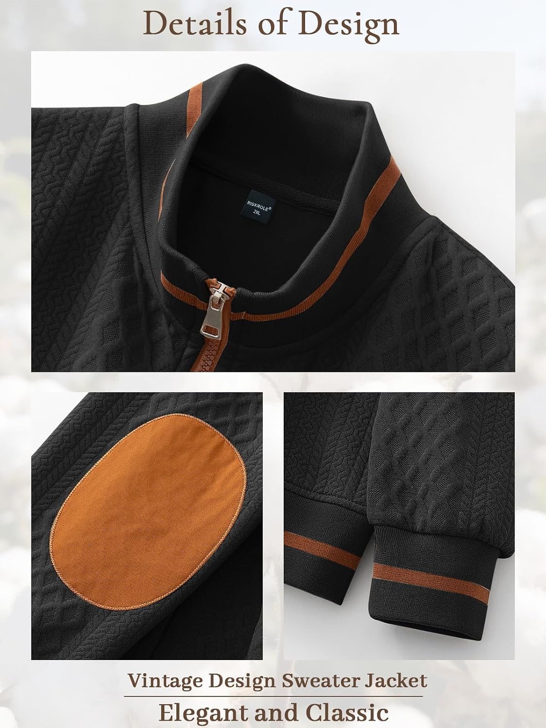 Riskrole Men's Lightweight Jacket jacquard Full Zip Stand Collar Casual Stylish Bomber Jacket Varsity Coat