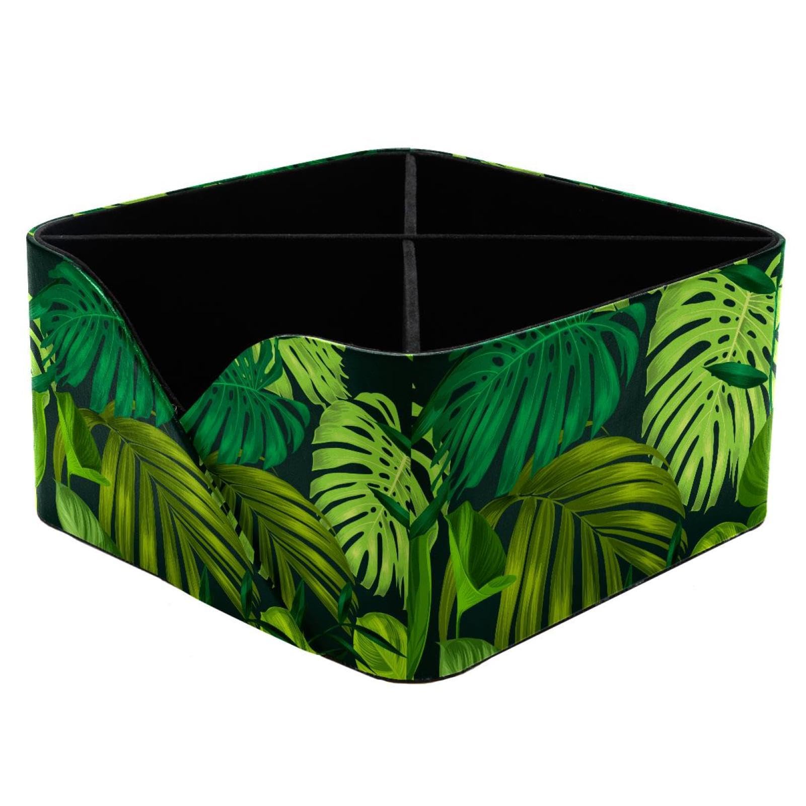 KengjuTesu Monstera and Palm Leave Desktop Organizer Pen Holder, Rectangular Pencil Cup for Office, Study and Makeup Stations