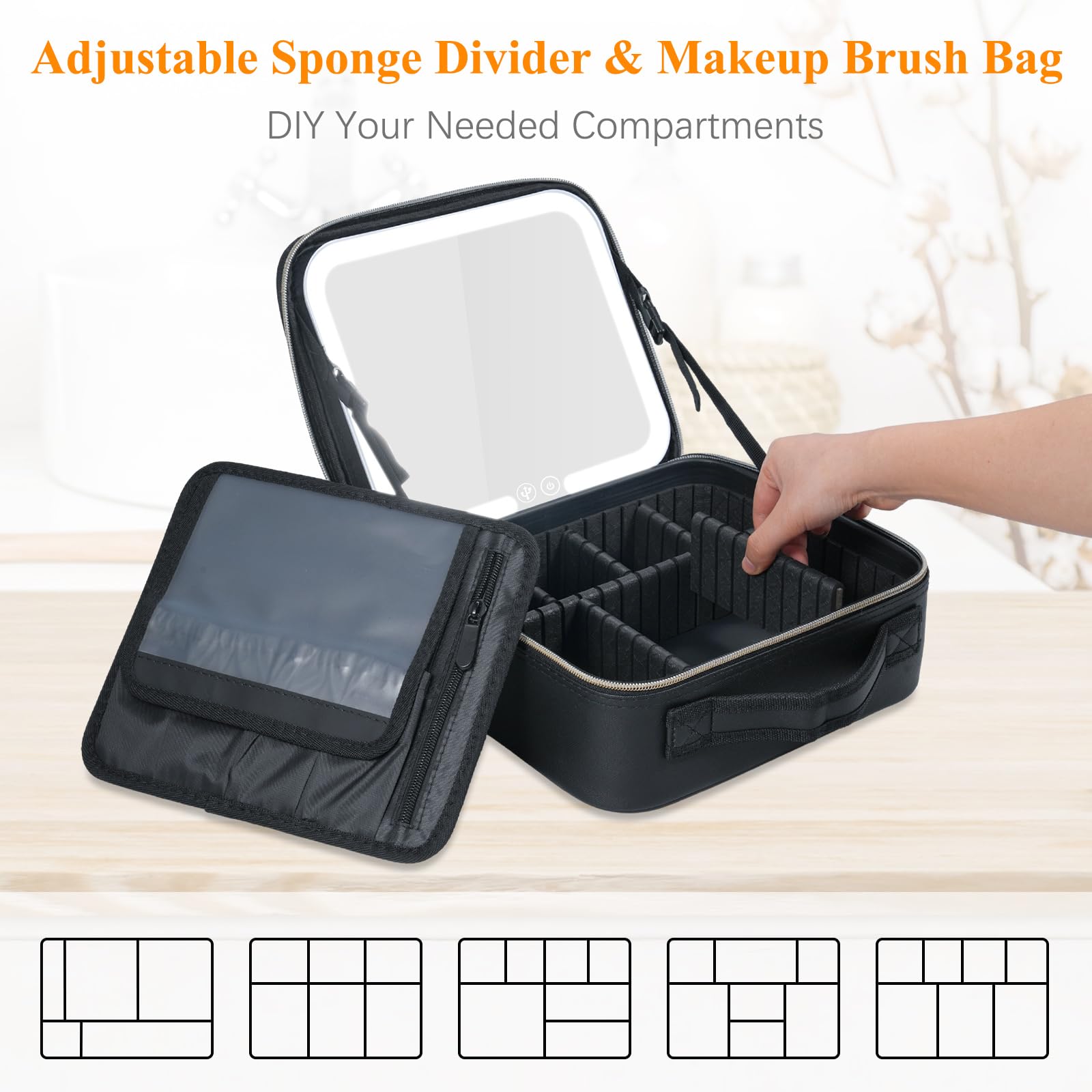 Brrnoo Organizer per Borsa per il Trucco con Specchio LED, Borsa per