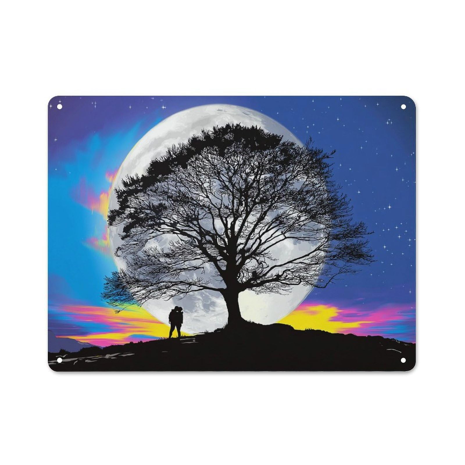 Junmoney Full Moon Silhouette Romance -1 Country Metal Wall Decor 30X40cm, Decorative Tin Sign For Farmhouse Kitchen, Pantry Or Dining Area
