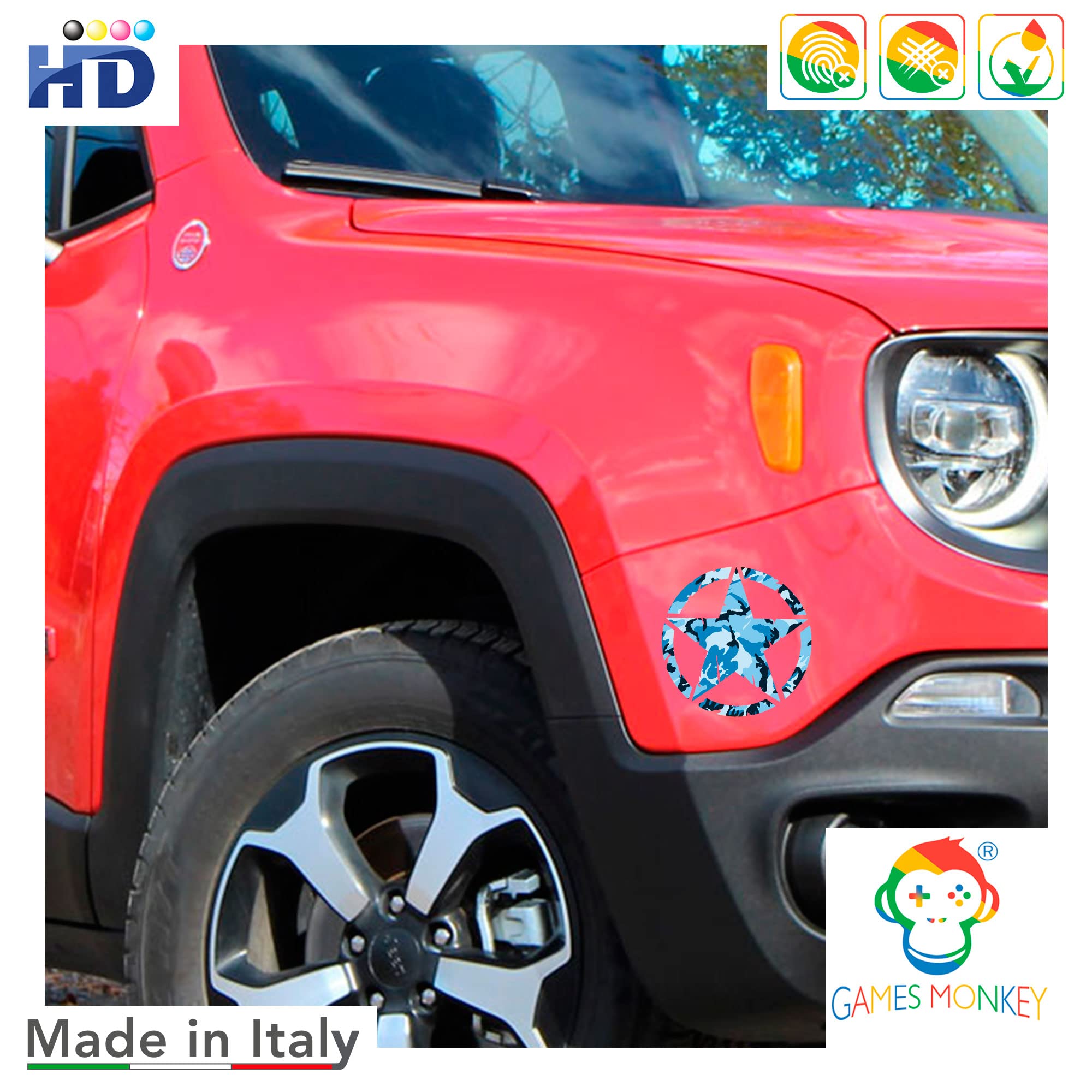 Pegatina Estrella Militar Destroyed US Army - Kit de Formas Pack - 2 Piezas - Moto 4x4 Off Road Auto - Varios Tamaños 5 10 15 20 25 30 cm - Made in Italy (20 cm, Negro) — view 4
