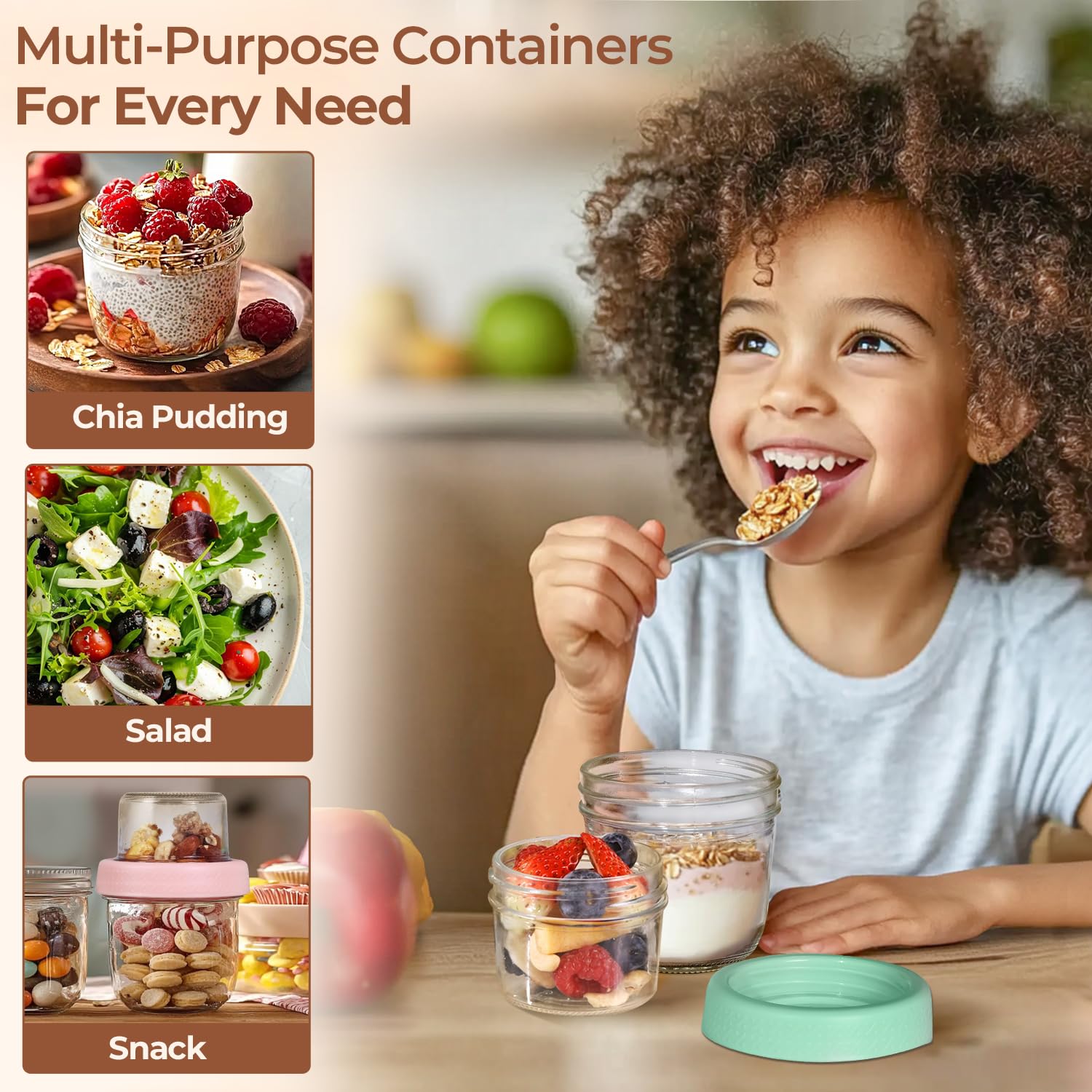 ComSaf Overnight Oats Container 240+120mL, 4Pcs Glass Yogurt Pots, Dual-Layer Overnight Oats Jar - Image 3