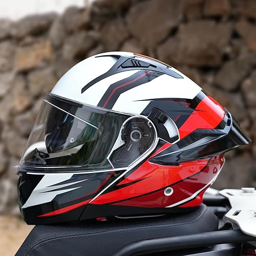 Miniatura 3 de JQF Gear Casco modular de motocicleta con visera doble, abatible, de cara completa SJ-809, aprobado por el Departamento de Transporte (DOT) para