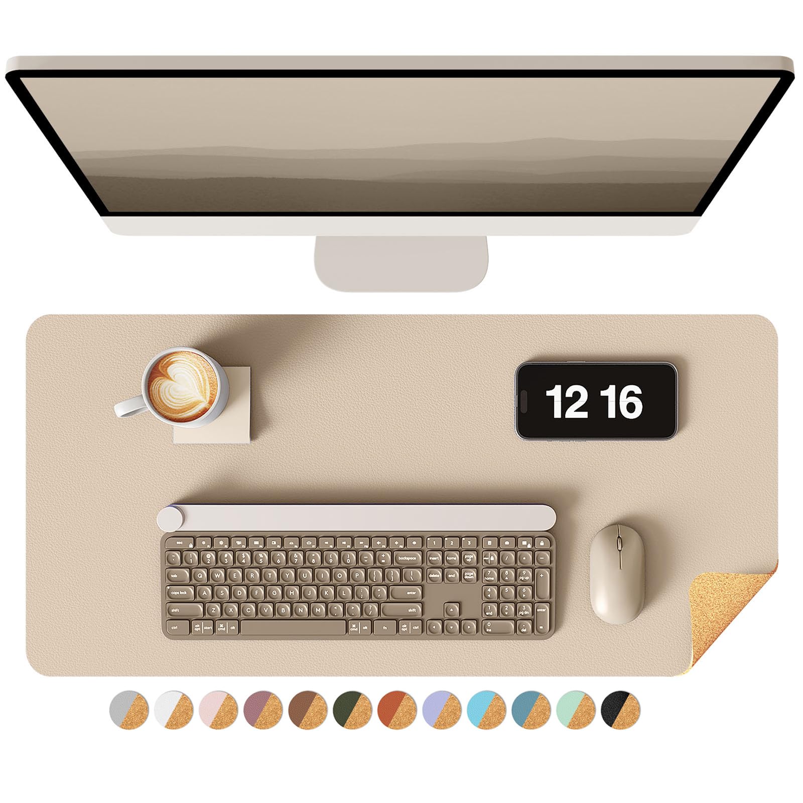 YSAGi Double-Sided Desk Pad, 23.6"x13.7" Leather Desk Mat, Eco Cork Desk Pad Protector, Large Mouse Pad for Desk, Waterproof Desk Blotter Pad, Desk Writing Pad for Office Work/Home(Beige/Cork) Beige/Cork 23.6"x13.7"