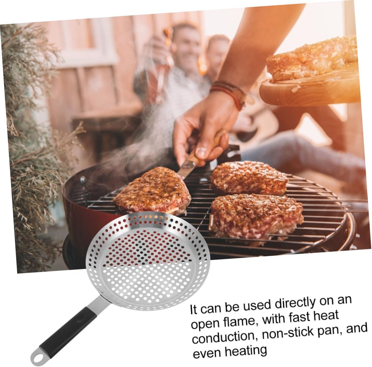 iplusmile Stainless Steel Barbecue Plate Outdoor Bbq Tool Non Stick Grill Pan for Steaks Chicken Fish Burgers Vegetables with Grease Drainage and Even Heating for Home and Barbecues