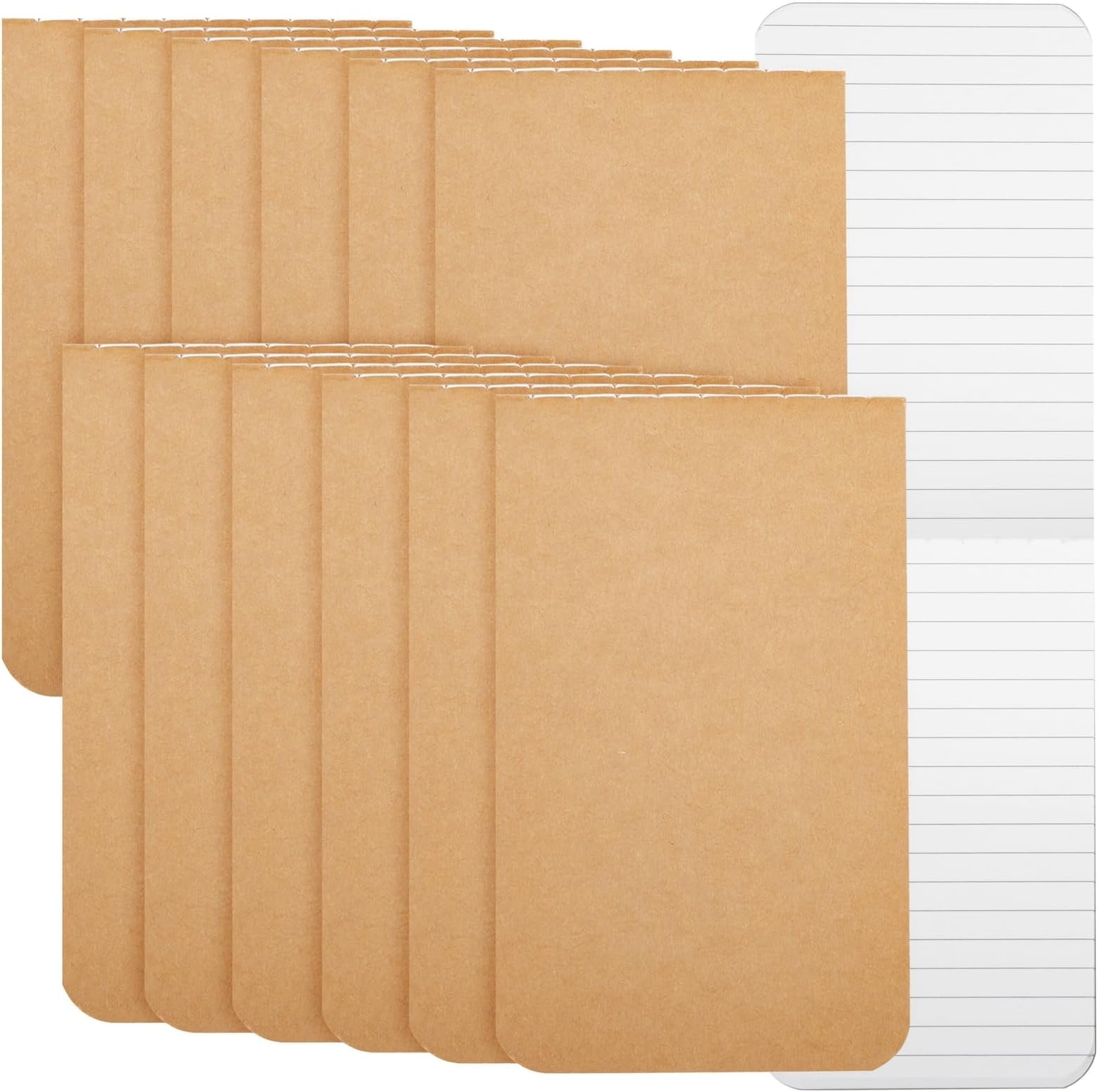 Paper Junkie Pocket Notebook - 12-Pack, 2.7 x 4.5 In, Brown Kraft Cover - Composition Book for School & Office - Travel Journal with Top-Sewn Flat-Lay Binding