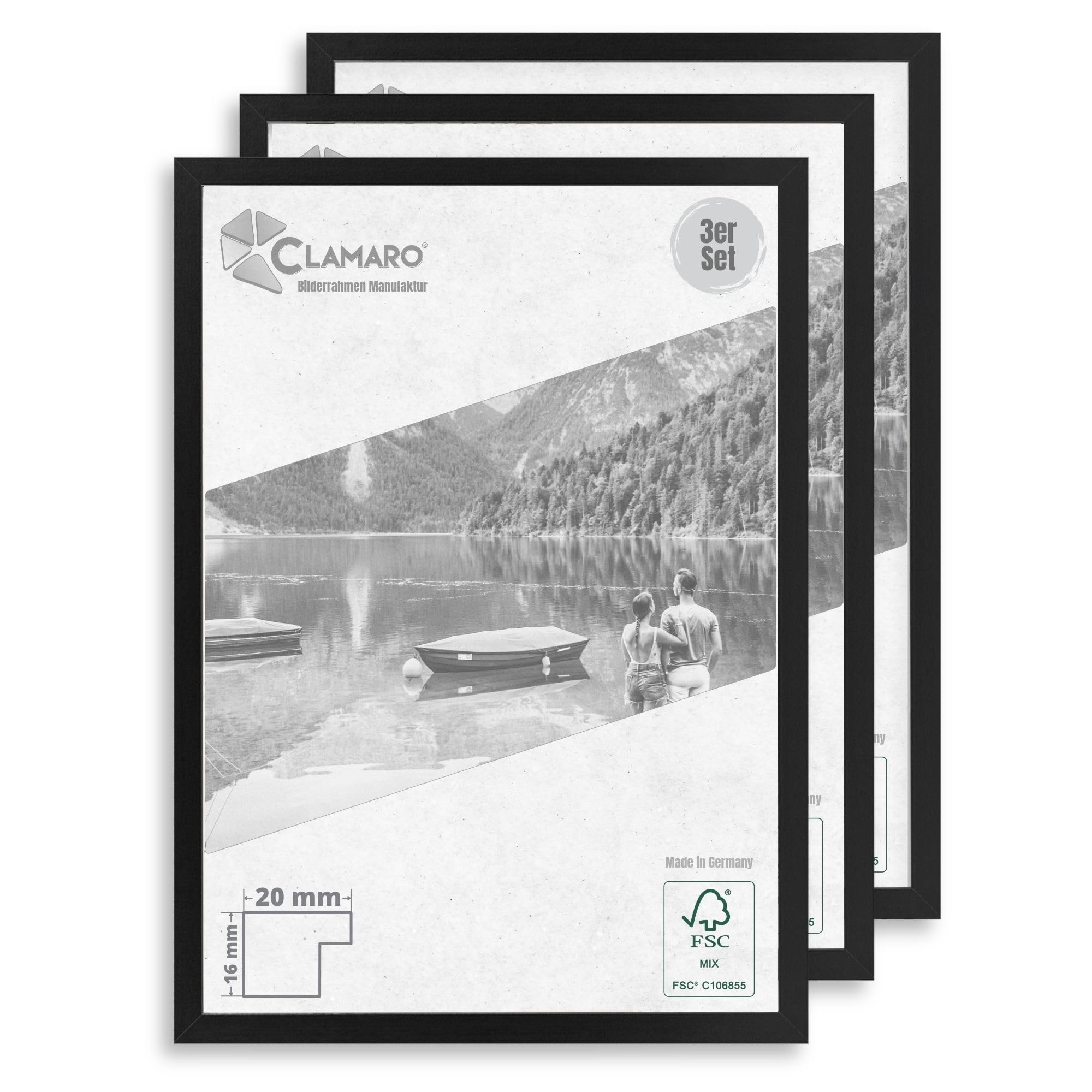 Bilderrahmen 20x30 cm 3er Set Schwarz Matt – CLAMARO Collage 20, MDF