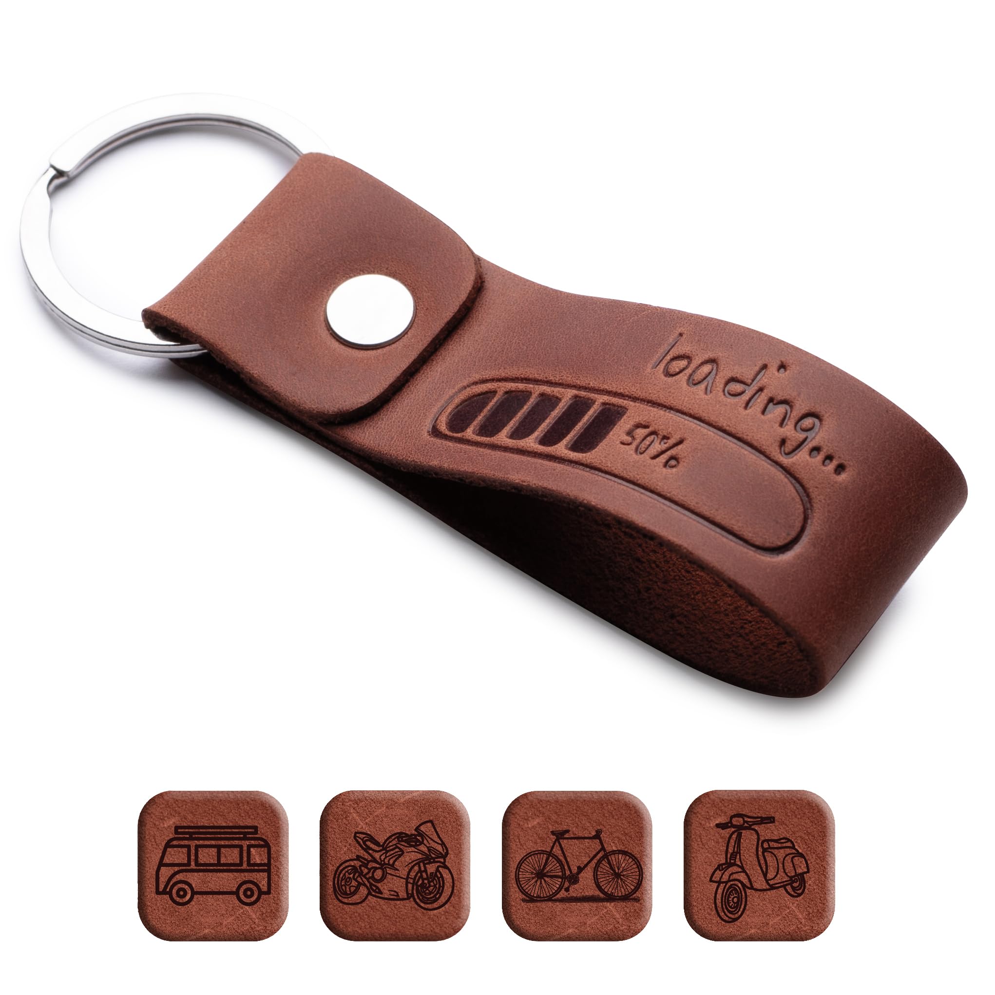 MAGOR Leather Keychain Favorite for Men, Keyring Gift for Women & Men, Birthday & Anniversary, Full Cow Leather (Loading)