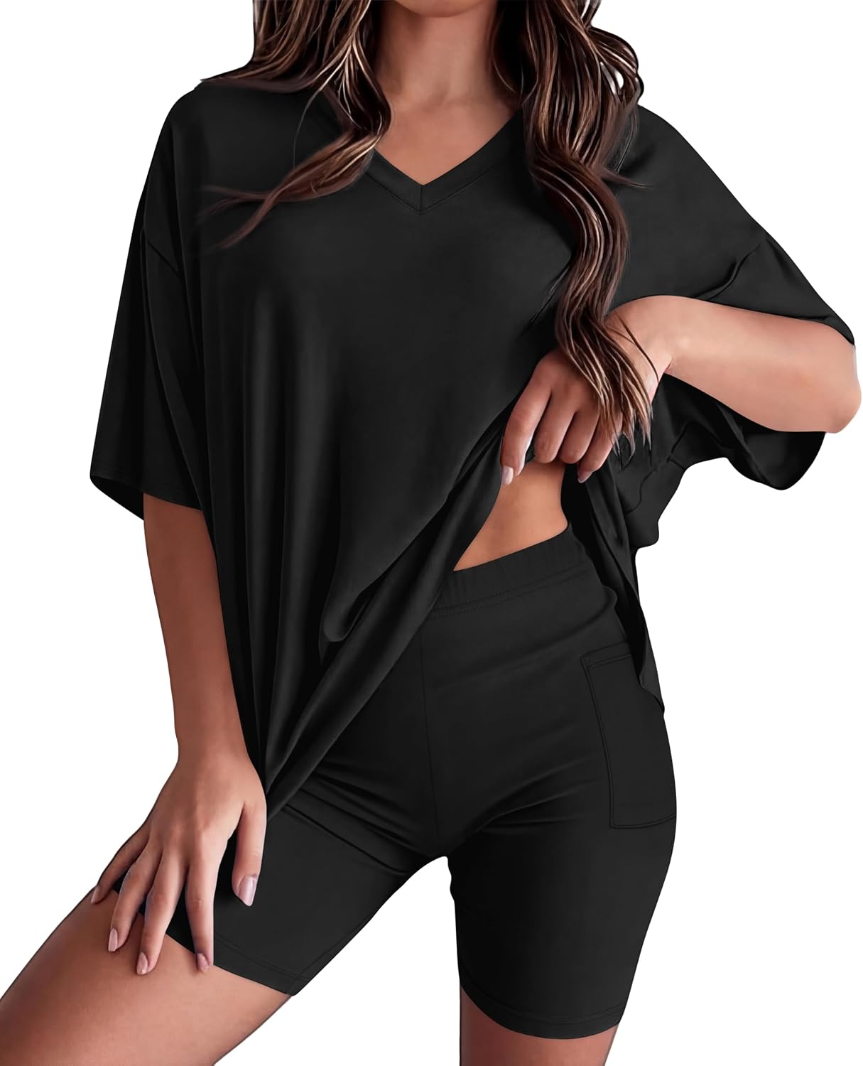 WIHOLL 2 Piece Lounge Sets for Women Summer Oversized Tshirts Biker Shorts Casual Airport Vacation Outfits image 2