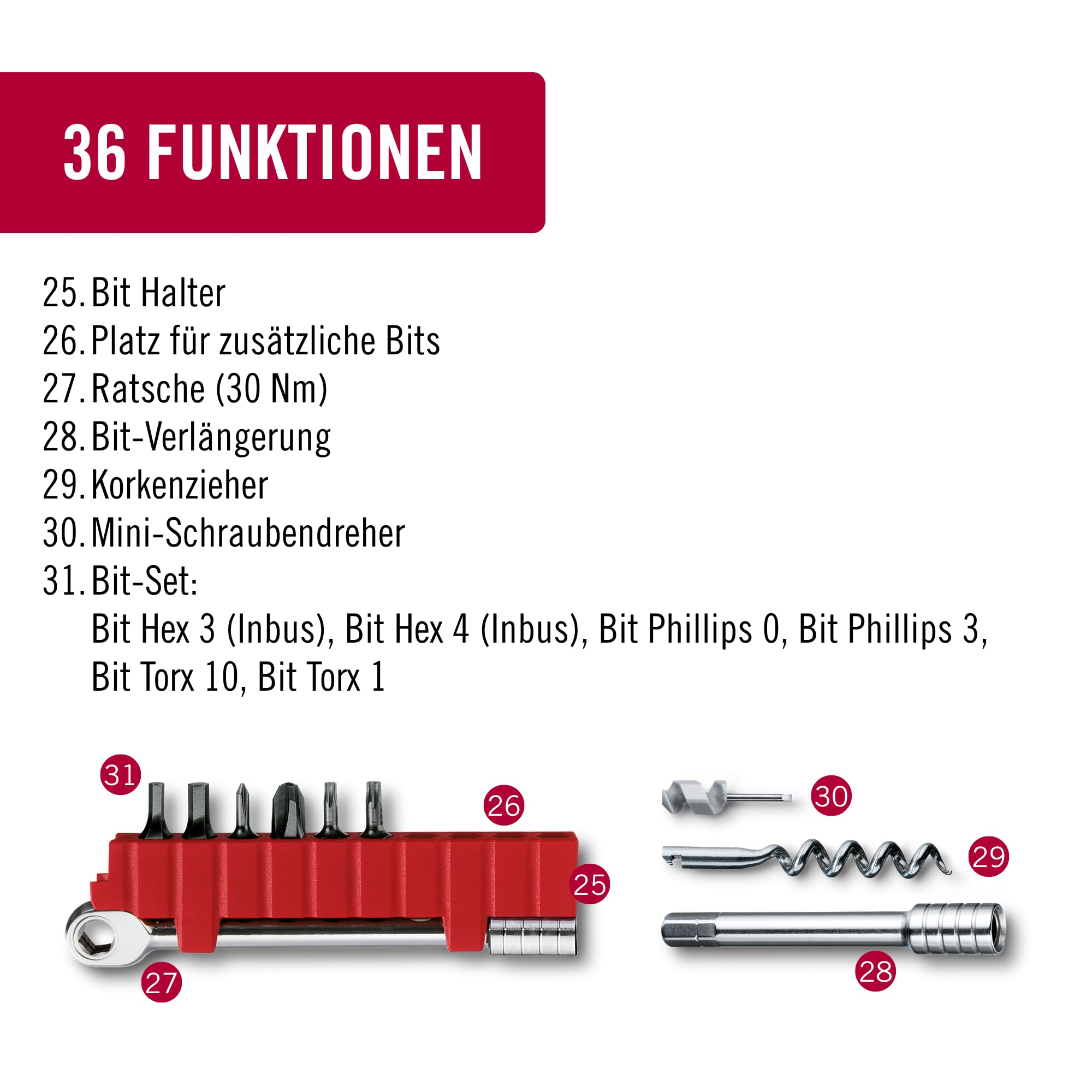 Victorinox Multifunktionswerkzeug Swiss Tool Spirit X Plus Ratchet, 36 Funktionen, Swiss Made, Multitool mit Feststellklinge, Inkl. Leder-Etui, Silber