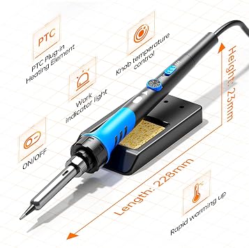 Soldering Iron Kit, 60W gun with Ceramic Heater, 9-in-1 solder kit tool, Adjustable Temperature 200 to 450C, Iron Tips, wire, Solder Stand for Welding and Repairing