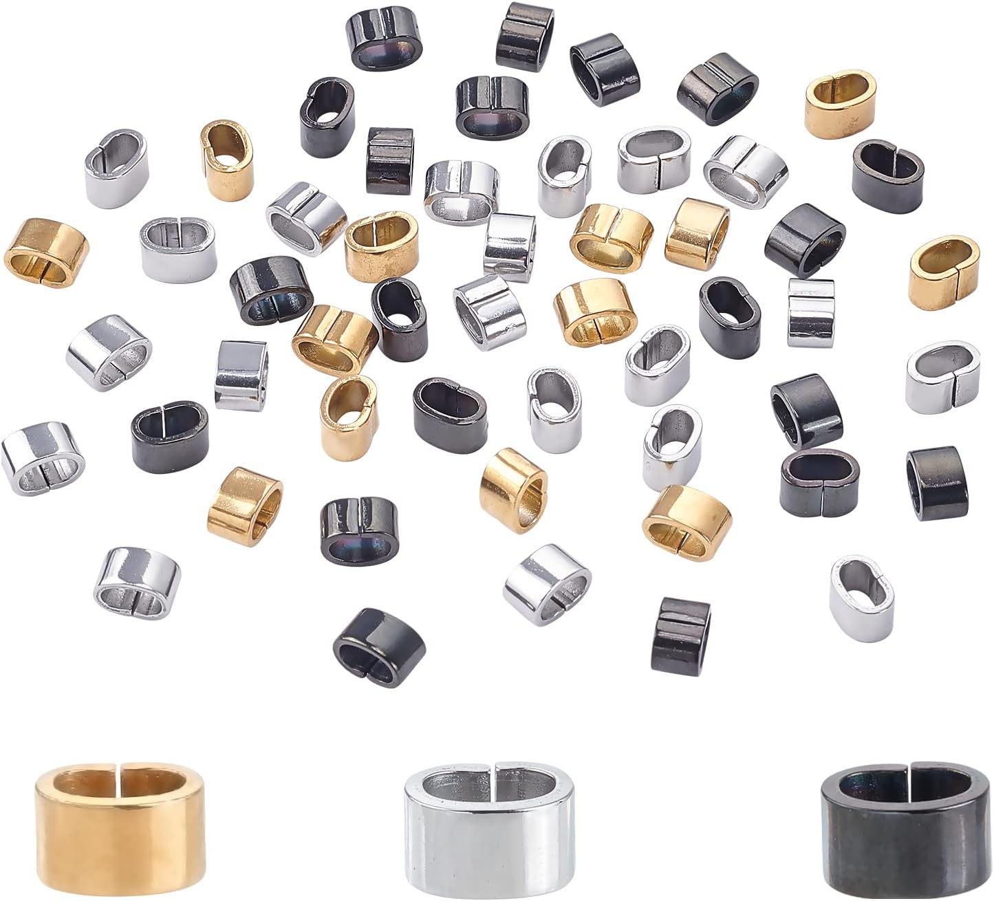 PH PandaHall 60pcs Rectangle Slide Charms 6 Colors Stainless Steel Quick Connector Leather Rope Clips Large Hole Slider Loose Beads 3x6mm Locking Clip for Wristbands Bracelets Necklace Jewelry Making