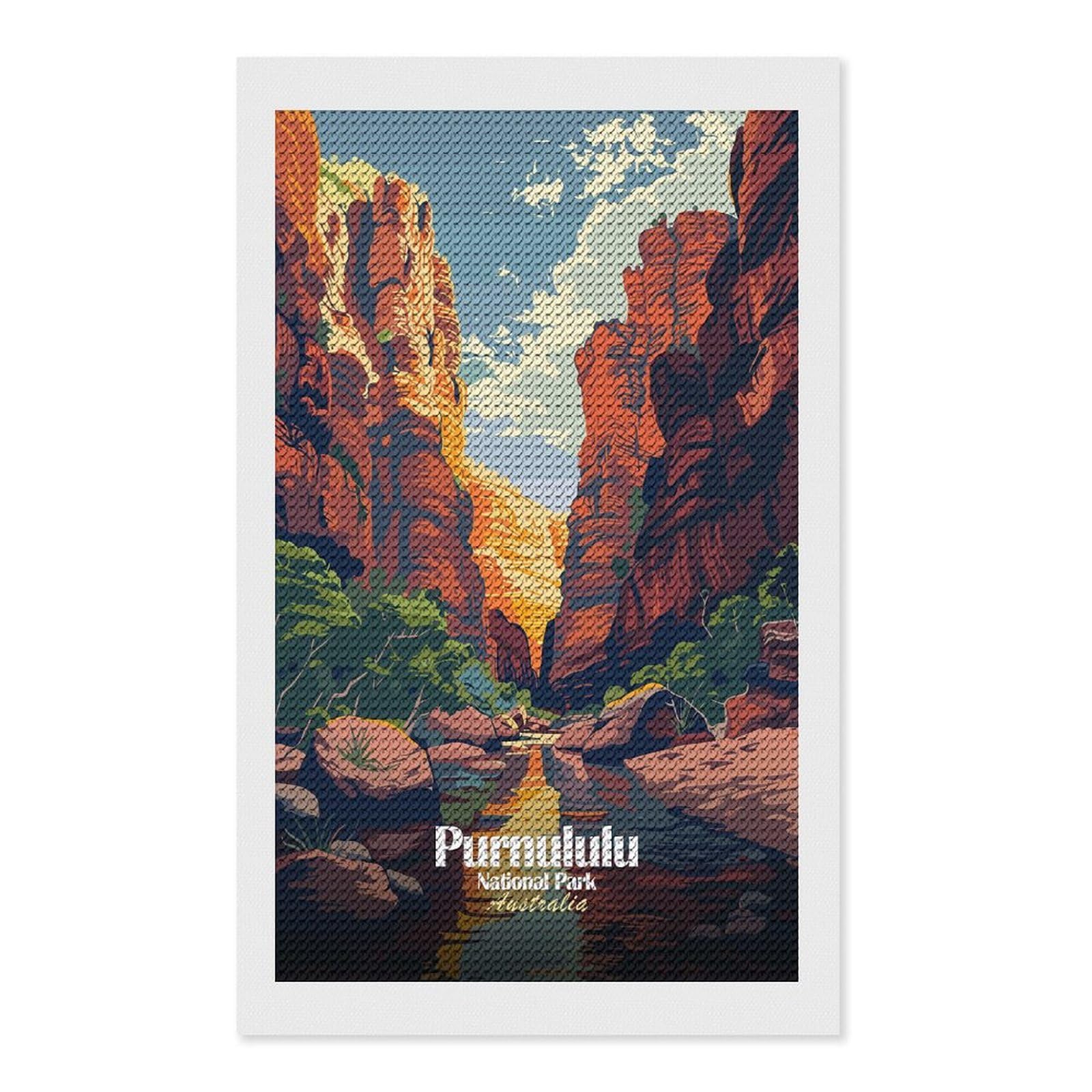 Junmoney Purnululu National Park Australia Illustration DIY Diamond Art Canvas Kit 12"x20", Farmhouse Decor, Vintage Style Decor, Handmade Wall Decor, Canvas Picture
