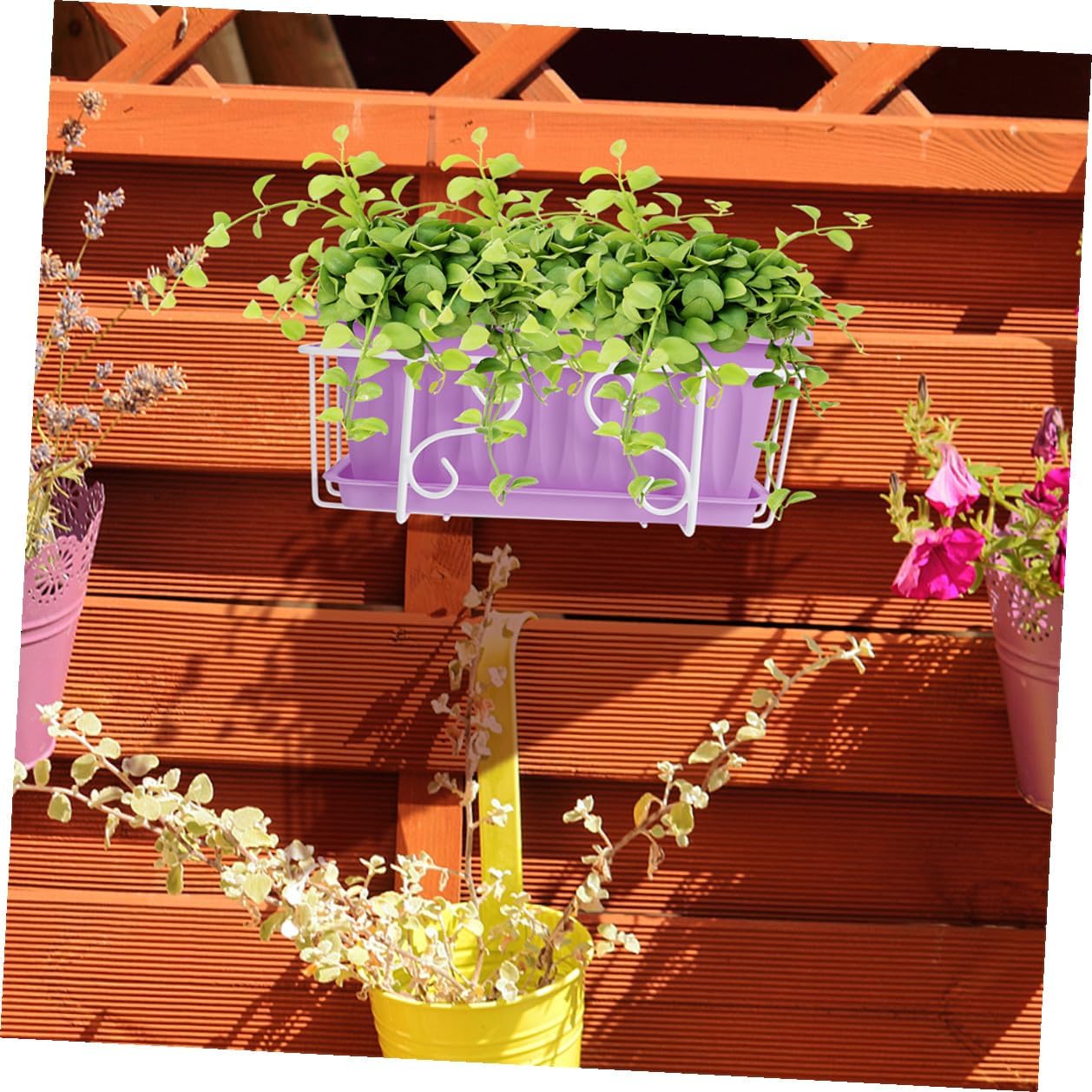 Rectangular Vegetable Planter Pot with Tray and White Iron Bracket, Medium Hanging Window Box Planter for Balcony Garden and Outdoor Vegetable Growing