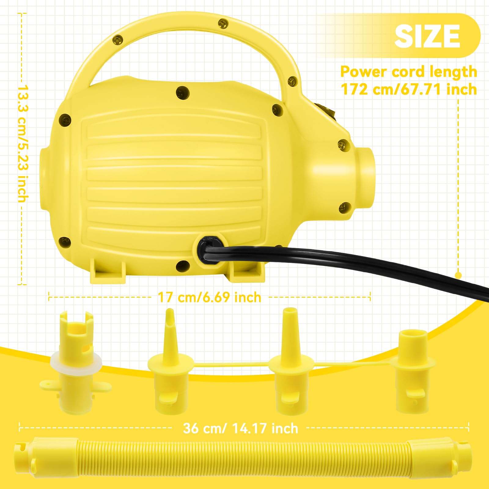 Pompa Gonfiatore Elettrica Portatile 600W con 4 Ugelli per Gonfiare/Sgonfiare, per Materassi Ad Aria, Gommoni, Salvagenti, Palle Yoga, Piscine Gonfiabili | Alimentazione AC 220-240V