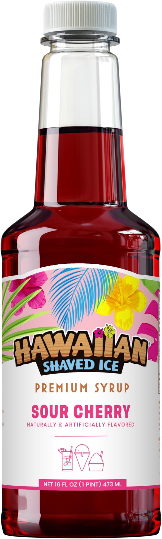 Sour Cherry Syrup - Nut Soy Dairy Free - Flavor Fluffy & Crunchy Snow Cones - Shelf Stable - Makes 8 Servings - 16 ounces