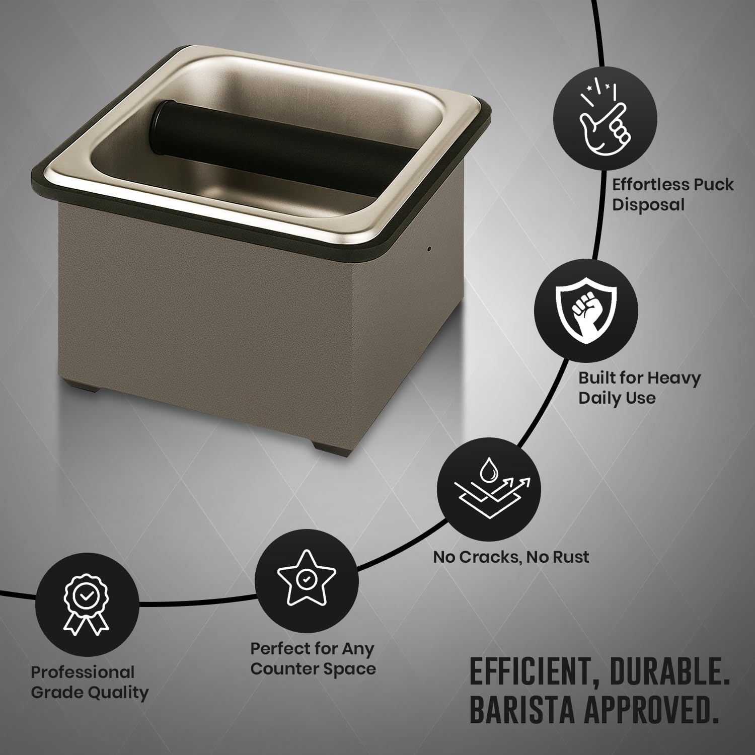 Rattleware Stainless Steel Knock Box – Heavy-Duty Espresso Puck Disposal Bin with Welded Rubber Bar – Perfect for Coffee Bar Accessories, Café, Restaurant, or Home Use (6" x 5.5" x 4")