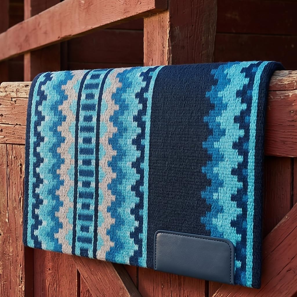 Western Show Saddle Pad/Blanket for Horses - Handmade Wool Saddle Blanket with New Zealand Design, Thick, Durable & Comfortable for Horse Riding (36” L x 38” W x 1) M33