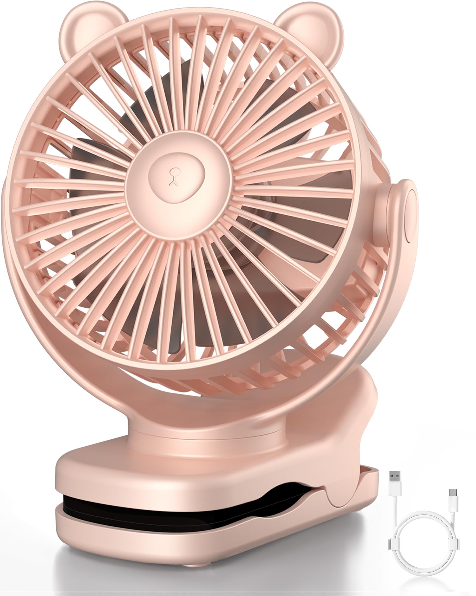 GOTOTO Clip on Fan, Rechargeable Portable Fan with 2000mAh Battery Operated, Small Fan with Powerful Clip Design, 3 Wind Speed, 360° Rotation,