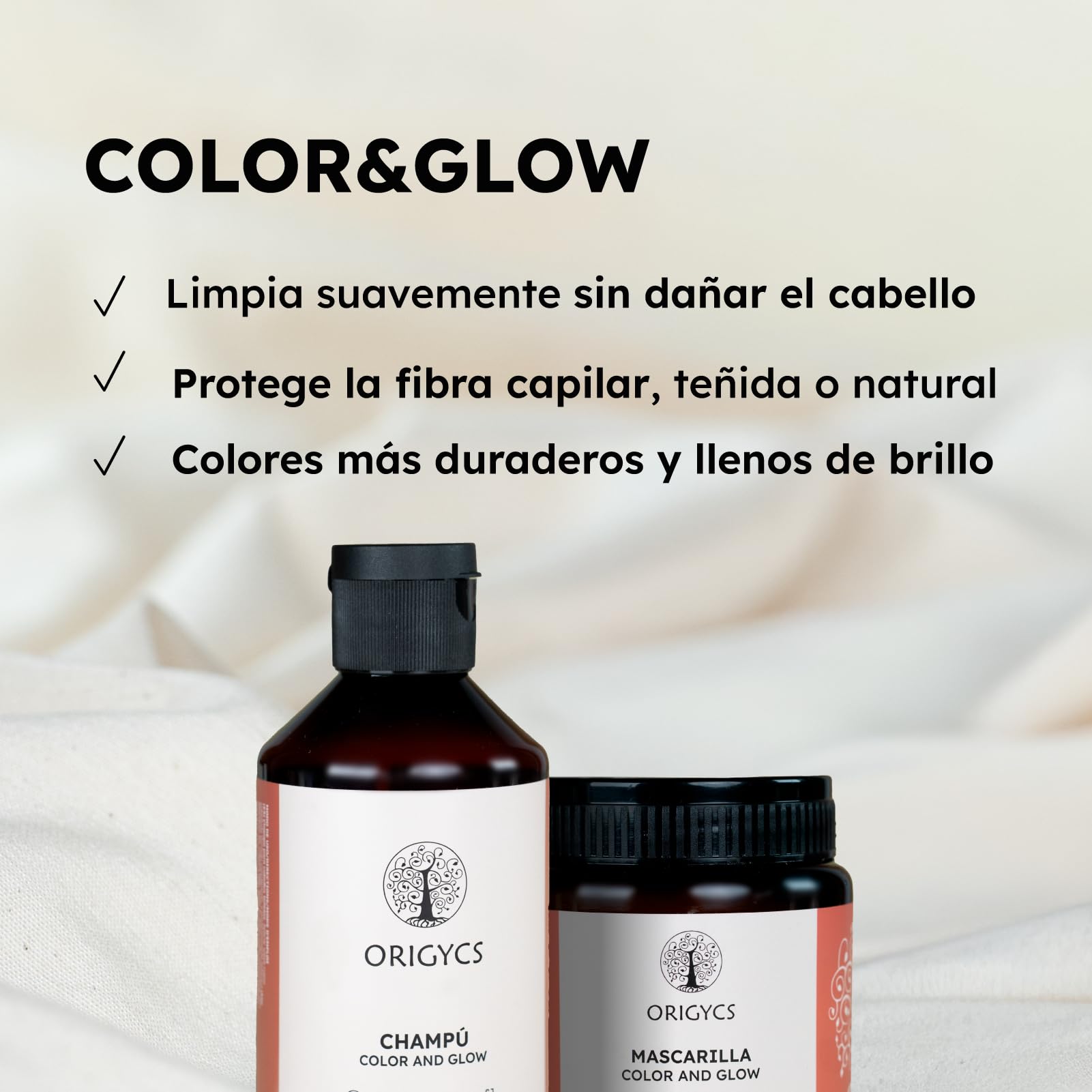 Pack Champú y Mascarilla Color&Glow 250ml – Colores Más Duraderos, Brillantes y Protegidos | Con Uva, Romero, Oliva y Abisinia | Sin Sulfatos ni Siliconas, Vegano y +93% Ingredientes Naturales