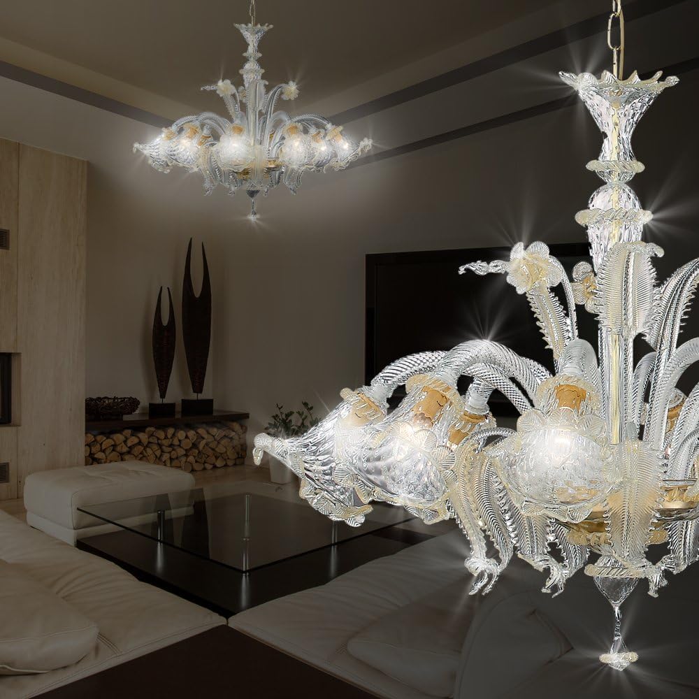 Mia Light Murano chandelier Ø900 MM Antique/Florentiner Amber/Glass/Bulb Light Chandelier Leaves Flowers Hand-Blown Glass Chandelier Lamp Chandelier Light