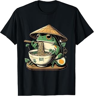 Frog Eating Ramen Kawaii Neko Japanese Noodles Anime Lovers T-Shirt