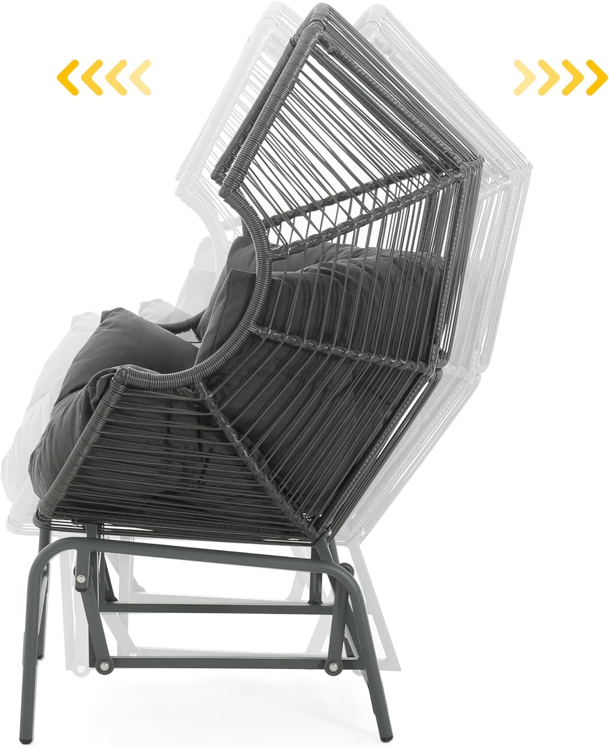 Patio Glider Chair - Outdoor Padded Rocking Chair with Pe Rattan+Iron Frame, Rocking Egg Chair with Cushion, Egg Rocking Chair Outdoor for Backyard, Balcony, Garden (Dark Gray)