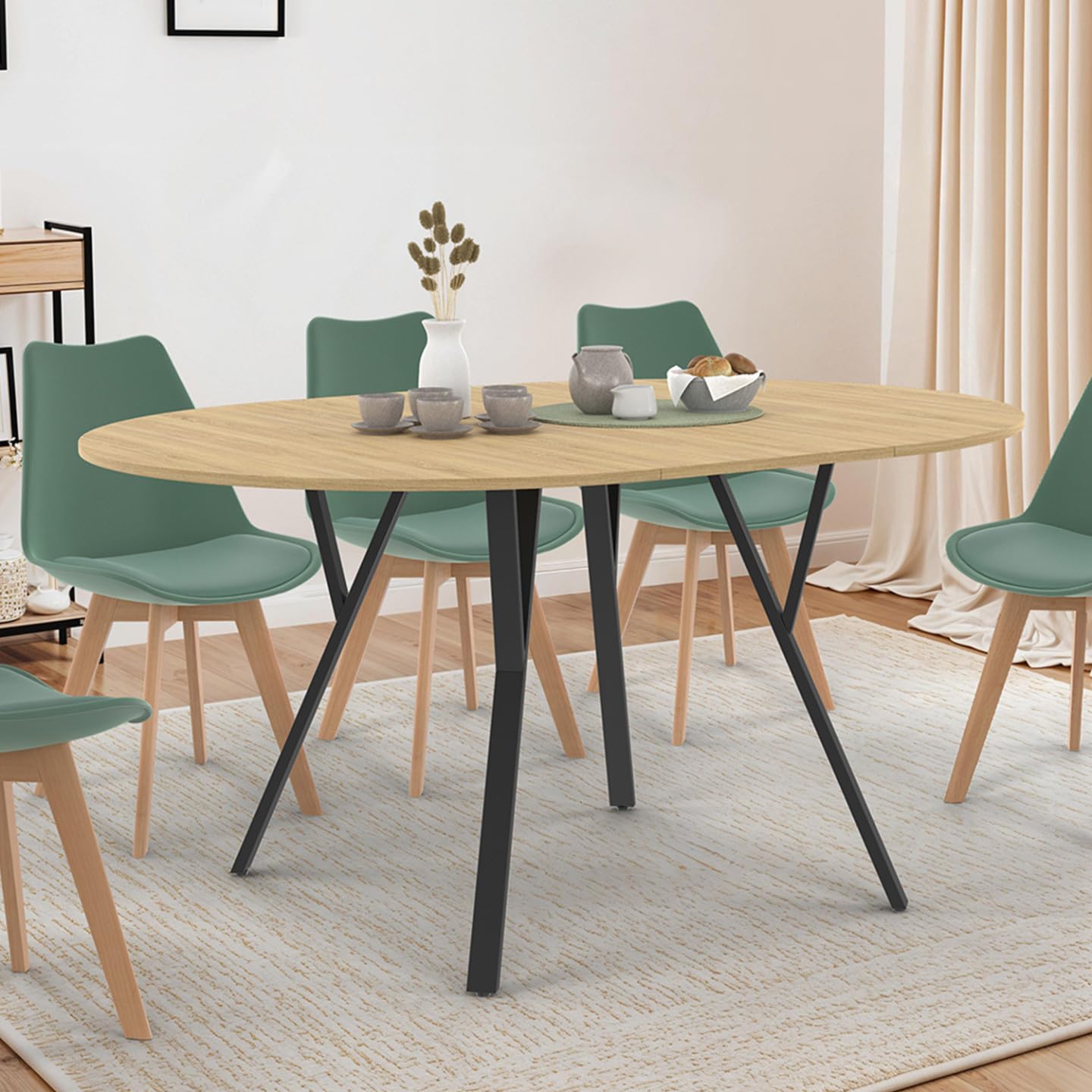IDMarket - Table à Manger Extensible Ronde YSEULT 4-8 Personnes Bois et Noir Design Industriel 110-150 cm