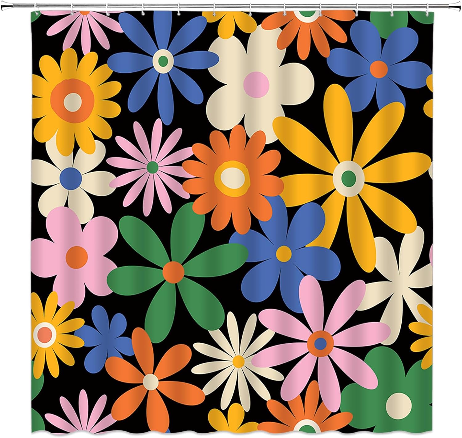 GCTNBJL Retro Flower Shower Curtain Pink Yellow Blue Rustic Blossom Daisy Floral Colorful Dreamy Nature Plant 180x70(WxH) Inches Bathroom Decor Fabric Curtain with Hooks