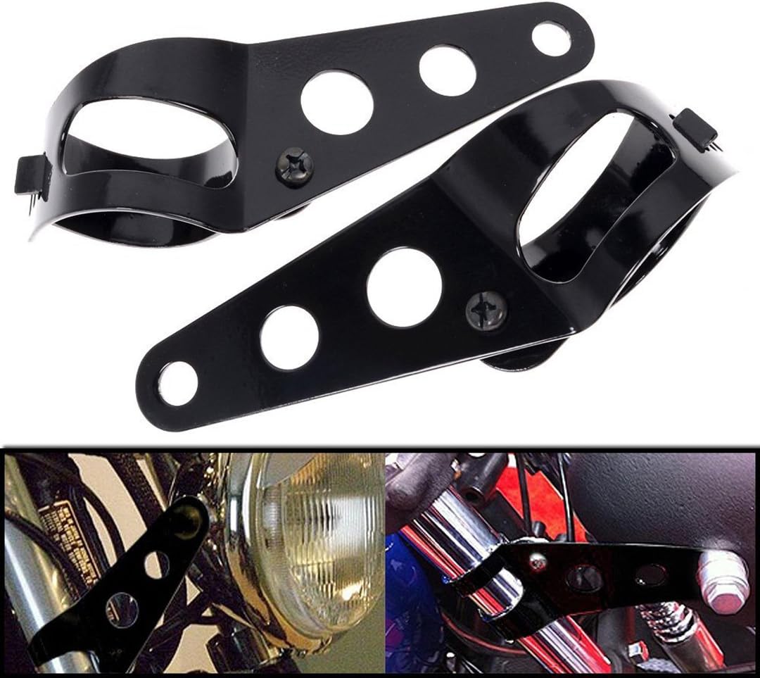 Vize Headlight Support Motorcycle Mounting Brackets Chopper Cafe Racer 35mm-43mm Headlamp (Black)