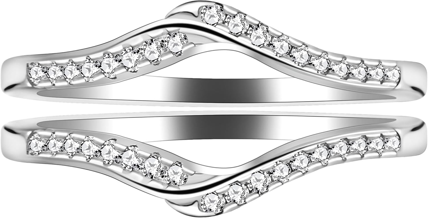 Uloveido 925 Sterling Silver Round CZ V Wrap Ring Guard Enhancer 2pcs Stack Rings Set Wedding Anniversary JewelryY1516