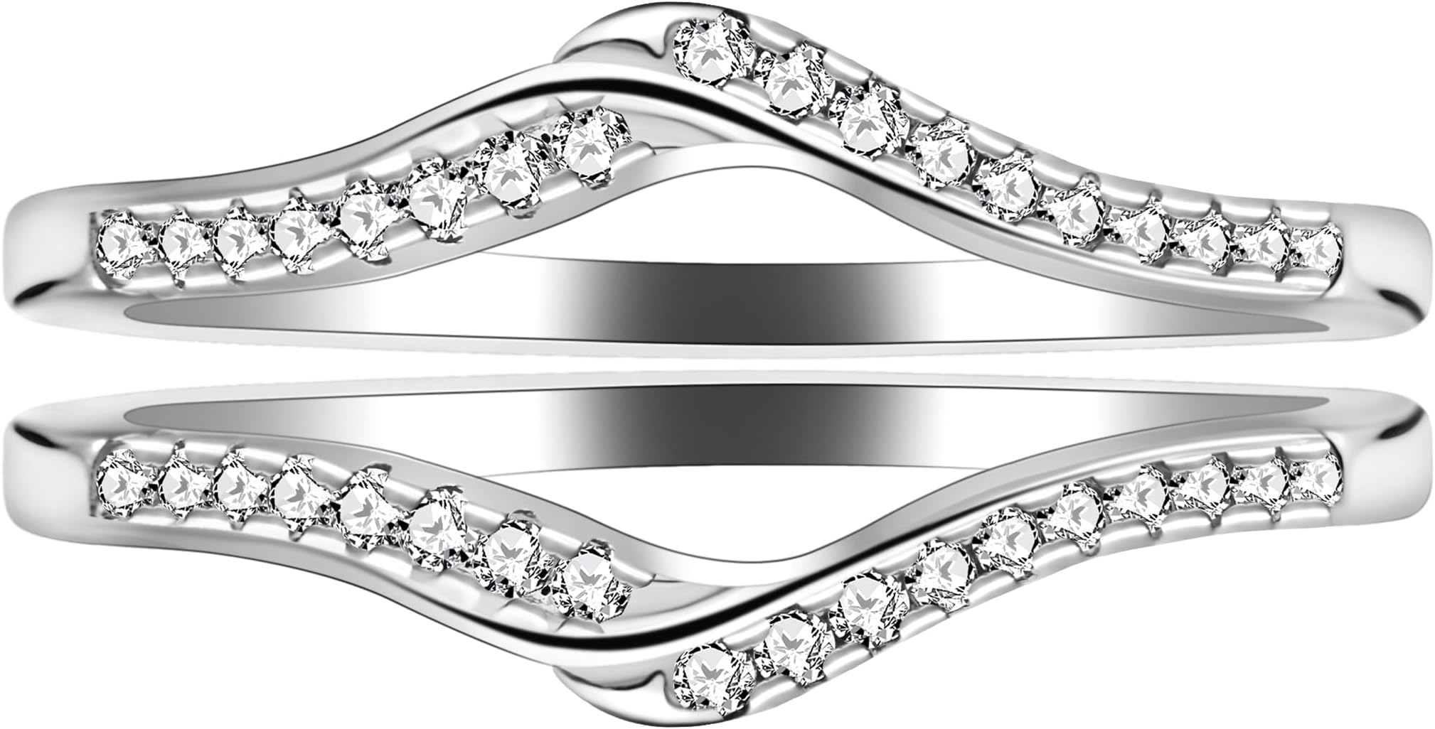925 Sterling Silver Round CZ Wrap Ring Guard Enhancer V 2pcs Stackable Rings Set for Women (Y1516-UK Size R1/2(59.5mm), Y1516)