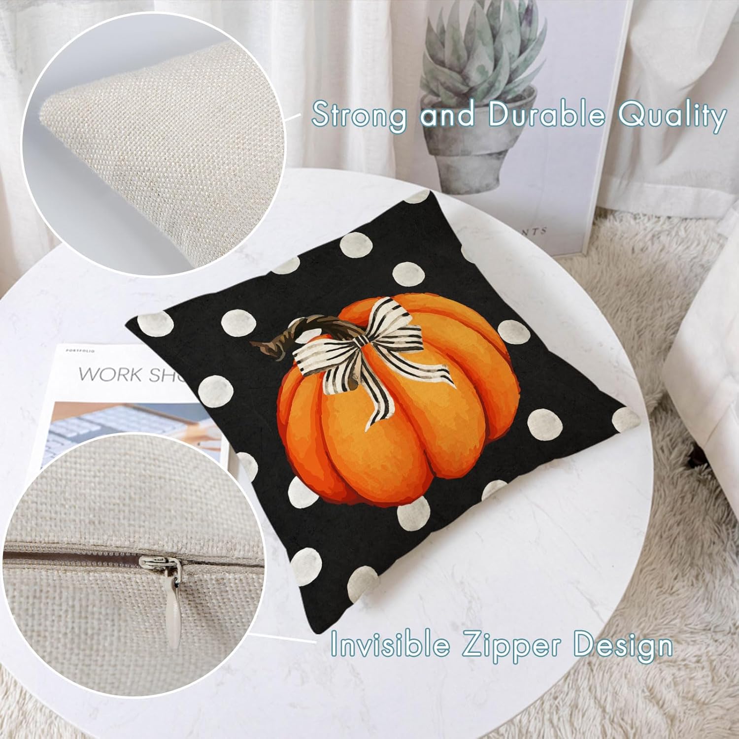 YeeJu Fall Throw Pillow Covers 22x22 Set of 4 Thanksgiving Pumpkin Pillow Covers Orange Black Autumn Pillow Case Halloween Cushion Covers Outdoor Sofa Couch Home Decorations 22 Inch
