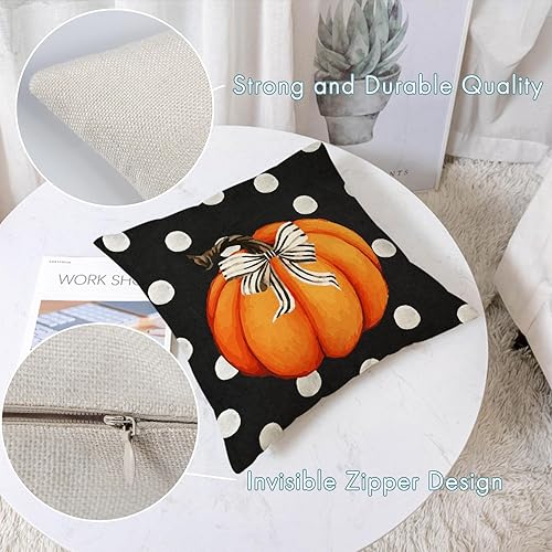 Miniatura 3 de YeeJu Juego de 4 fundas de almohada de otoño de 12 x 12 pulgadas, fundas de almohada de calabaza de Acción de Gracias, color naranja y negro, fundas