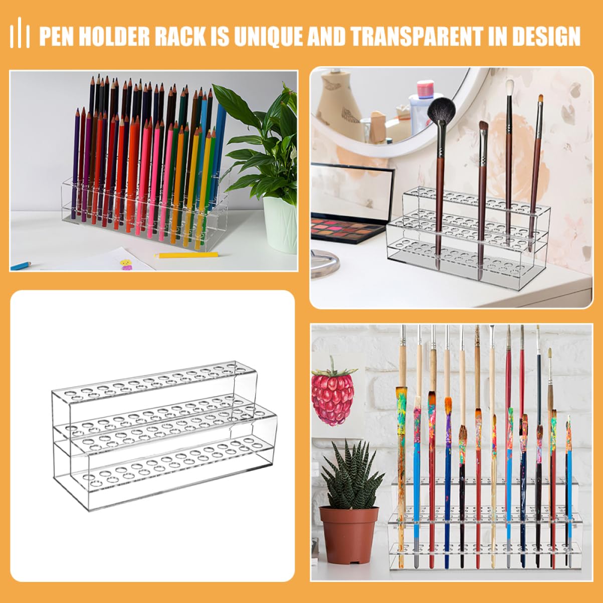 2pezzi Portapenne in Plastica Trasparente Multi-slot Espositore per Penne Matite Pennarelli Organizza la Scrivania e Salva Spazio