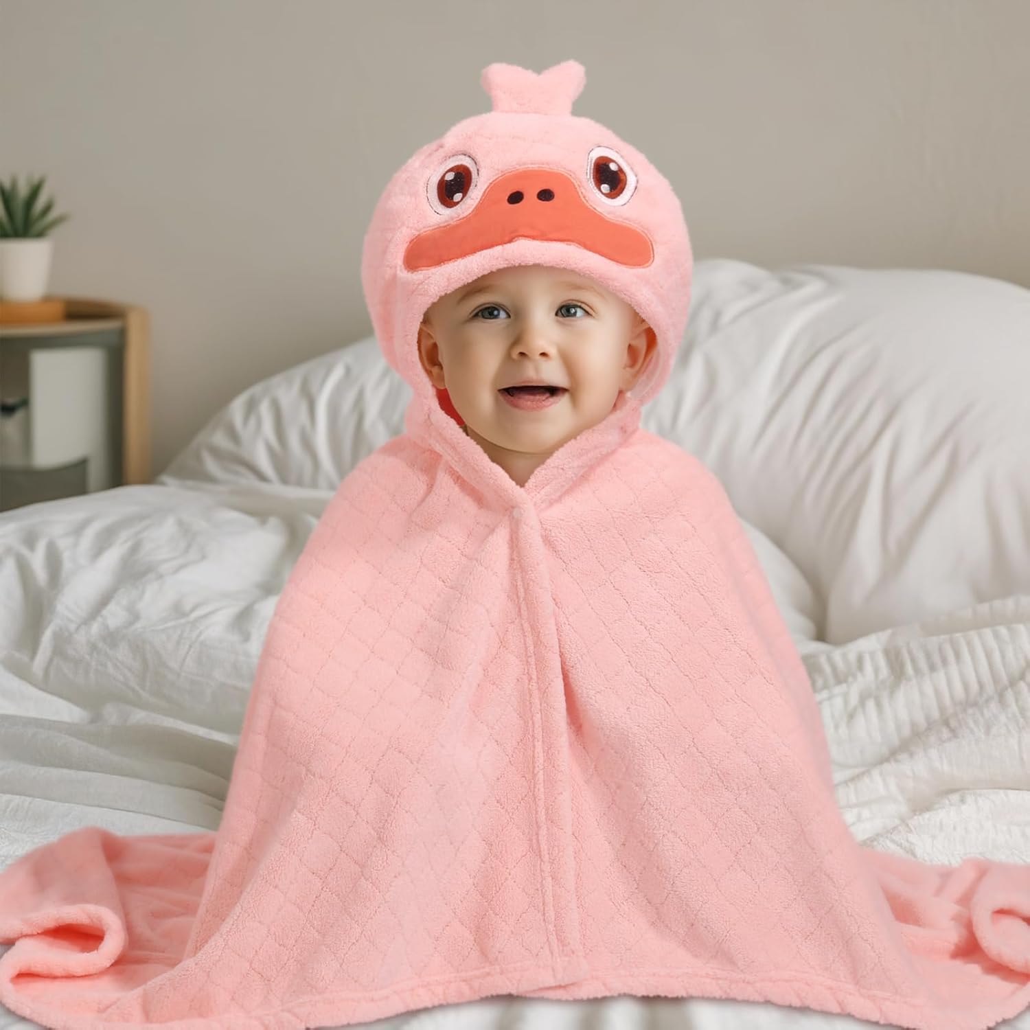 Toddler Bath Towels Age 1-2, Soft Absorbent Animal Hooded Towel for Kids Girls, 2 Pack 50" x 32" Large Thick Baby Towels with Hood, White Panda & Pink Duck Set - Image 5