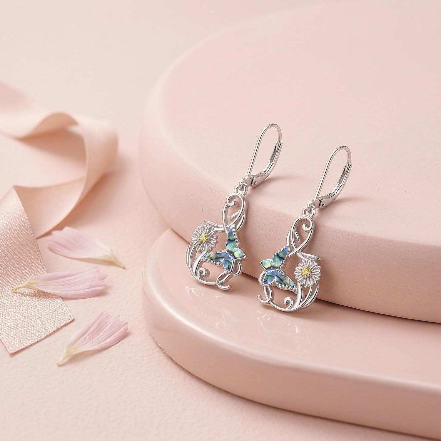 Hummingbird/Butterfly/Dragonfly Earrings Sterling Silver Flower Daisy Dangle Earrings Hummingbird Jewelry Gifts for Women