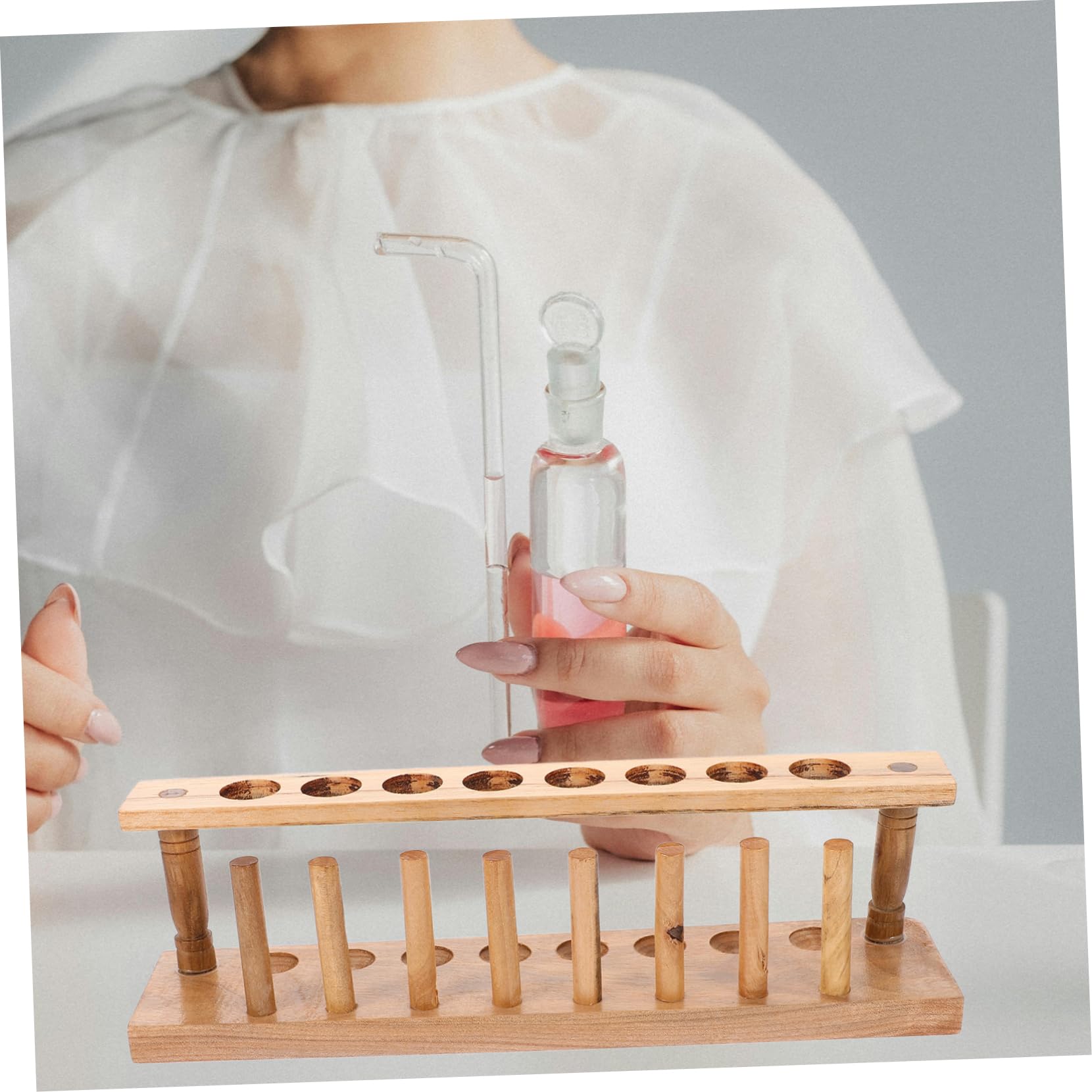 GLEAVI 5pezzi Porta Provette Legno Con Rack Per Provetta Da Laboratorio Design Elegante e Robusto Supporto Per Stoccaggio Provette Per Laboratori e Attività Scolastiche