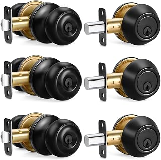 3 Sets Entry Door Knob and Single Cylinder Deadbolt Combo Set, Keyed Alike