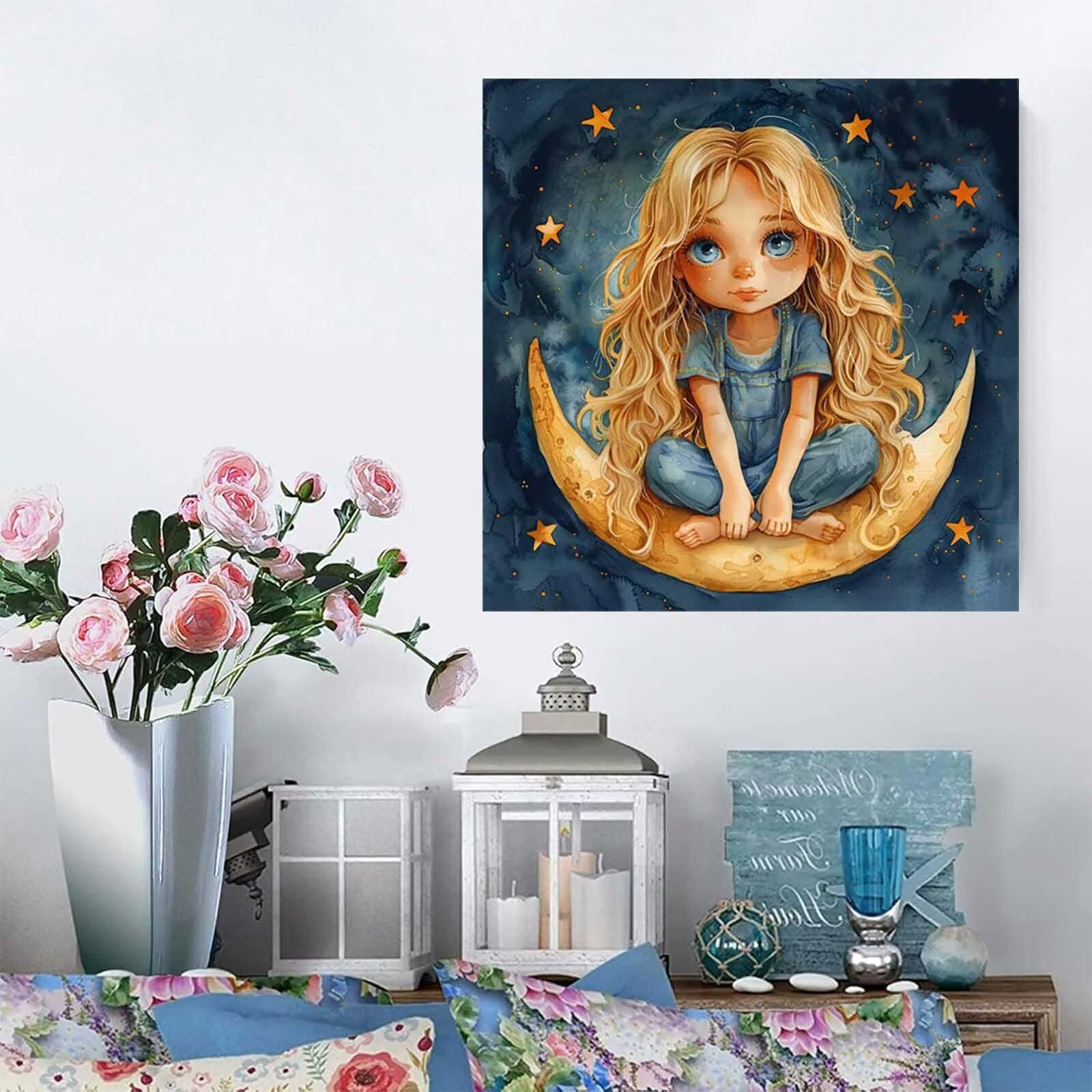 5D Diament Malarstwo anioł Numer dla dorosłych, Diament Malarstwo Dorosły Księżyc, DIY Hobby Kreatywny zestaw dla dorosłych, Numer Malarstwo Rhinestone Zestaw Ścieg krzyżykowy, Boże Narodzenie