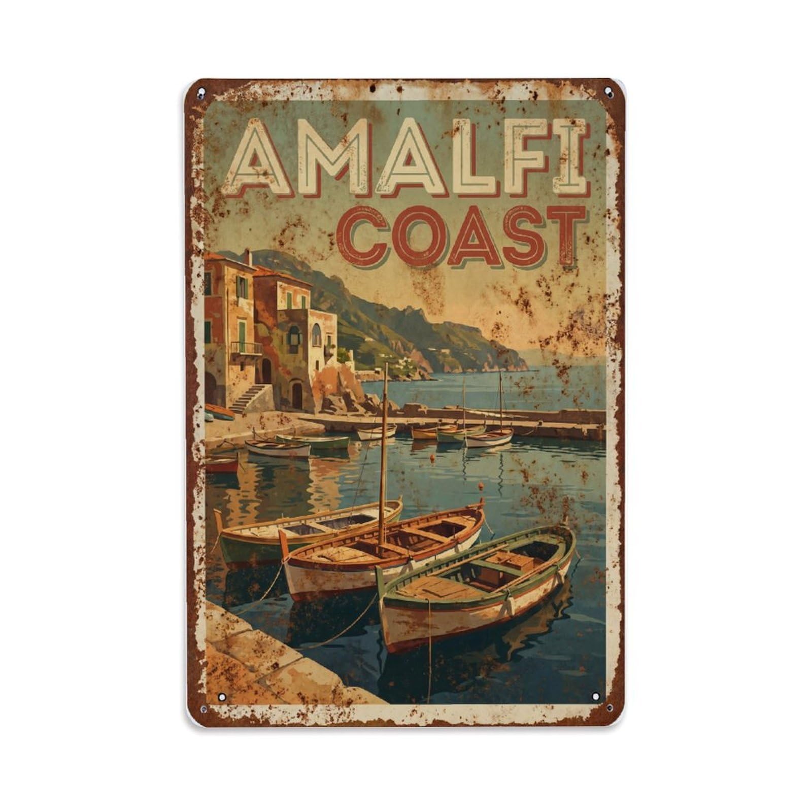 Vintage Travel Bay Italy Sheltered Metal Tin Sign Plaque Wall Decor for Cafe, Club Bar, Office, Home Garden Metal Poster 8x12Inch