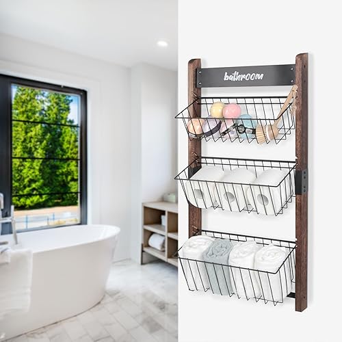 Miniatura 6 de J JACKCUBE DESIGN Cesta de frutas de 3 niveles para montaje en pared, organizador de almacenamiento de frutas y verduras de alambre colgante para