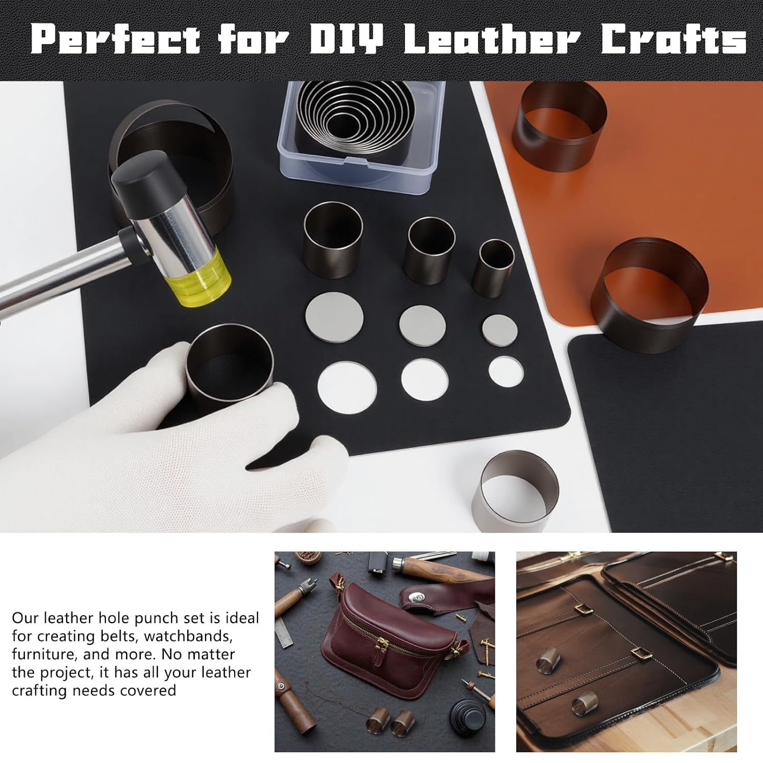 21 Pieces Leather Circle Cutter Tool Set, Hole Punch Tools with 1-12mm 15 20 25 30 35 40 45 50 55mm, High Carbon Steel Round Cutting Dies, Hole Punch Tool Kit for DIY Leather Crafts