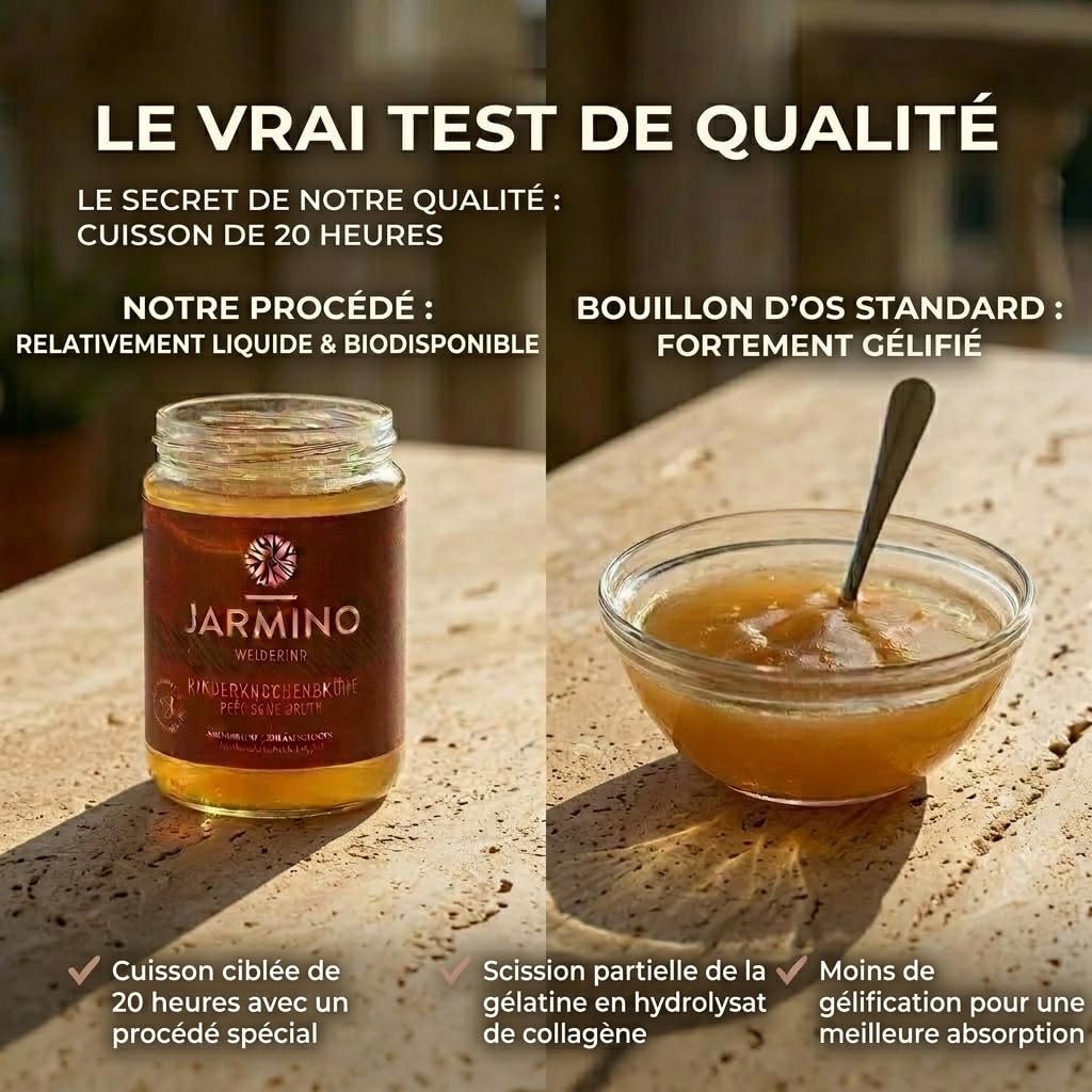 Bone broth soupe (6x 350ml) | bouillon d'os de boeuf | JARMINO | acide hyaluronique, collagène et protéine naturelle | bio