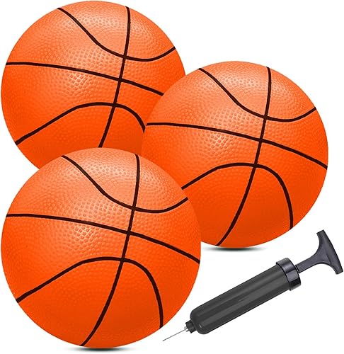 Miniatura 13 de ABAJI - Paquete de 3 mini pelotas de baloncesto de juguete de 5 pulgadas con bomba, aguja y material de goma para mini aro, niños pequeños, 3