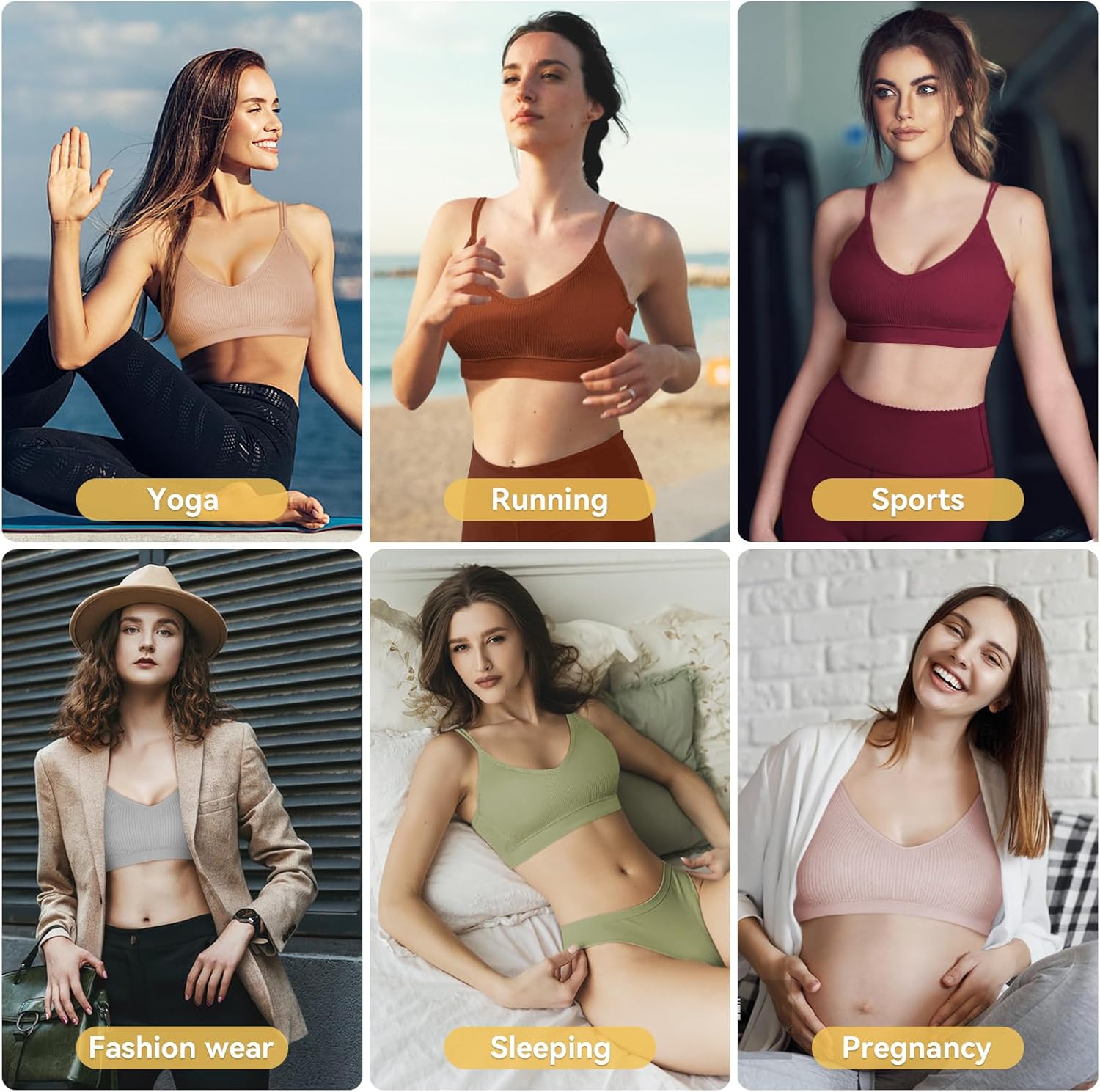 Omisy 4 Pcs Cami Bralettes for Women, Padded Sport Bra Pack No Underwire with Dual Straps for Sleeping, Yoga, Lounging - Image 4