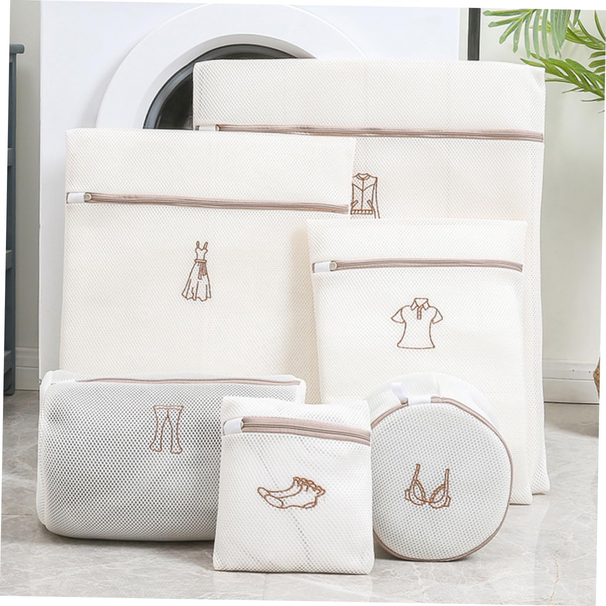 POPETPOP Wäschesäcke 6 Stück Polyester Beige zum Schutz vor Kratzern und Sortieren von Kleidung für Waschmaschine und Aufbewahrung